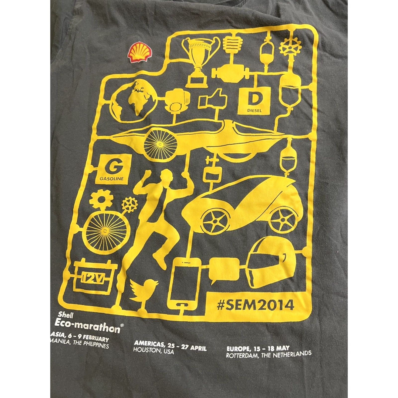 Vintage Shell Eco-Marathon 2014 Mens L T-Shirt Short Sleeve Crew Neck Gray Yellow - Auto - Graphic Tee Size US L / EU 52-54 / 3 - 6 Thumbnail