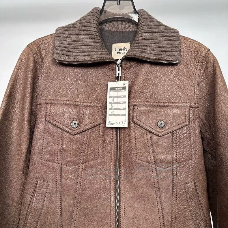 Hermes Hermes Chocolate Brown Leather Knit Patchwork Jacket Size XS / US 0-2 / IT 36-38 - 3 Thumbnail