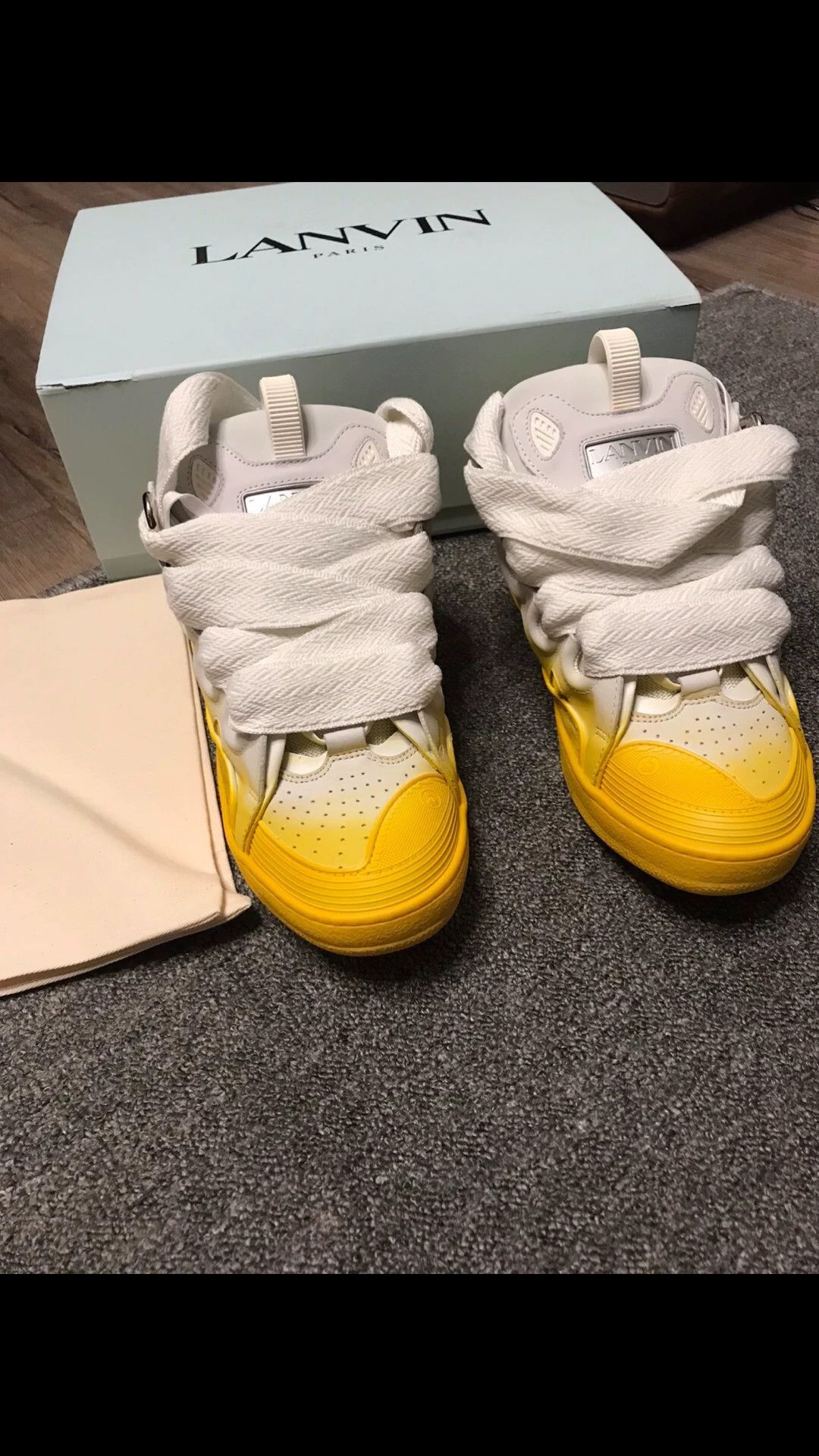 Lanvin White and Yellow Gradient High-Top Sneakers Size US 9 / EU 42 - 1 Thumbnail