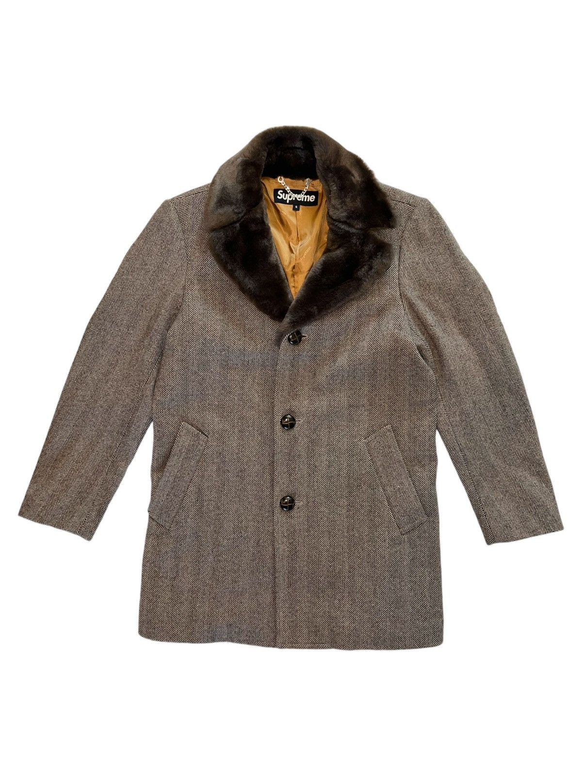 image of Supreme 2015 Fur Collar Tweed Coat in Brown, Men's (Size Small)