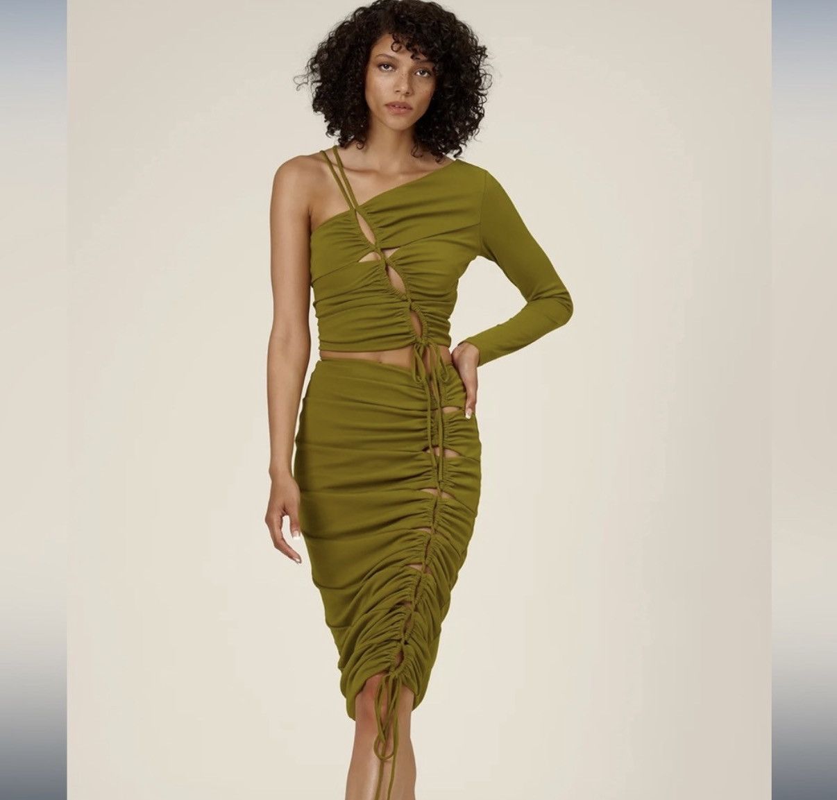 NICHOLAS Nicholas Pauline cutout bodycon ruched midi skirt 2 NWT Size 26" / US 2 / IT 38 - 2 Thumbnail