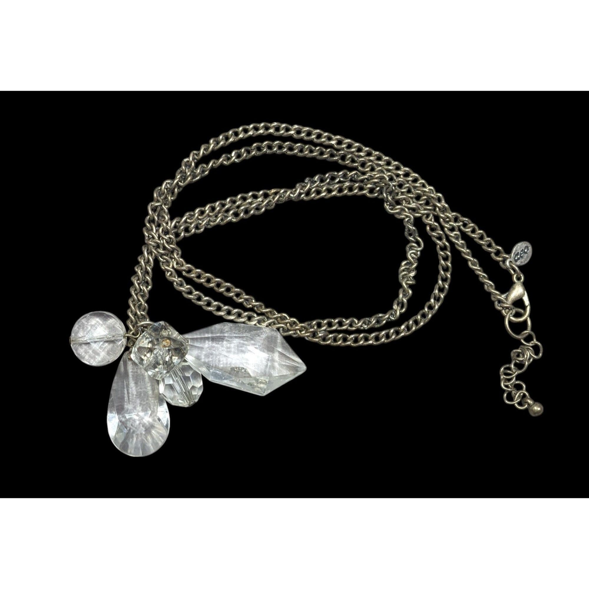 American Eagle Outfitters Y2K AEO Clear Gem Cluster Necklace With Silver Tone Chain Size ONE SIZE - 1 Thumbnail