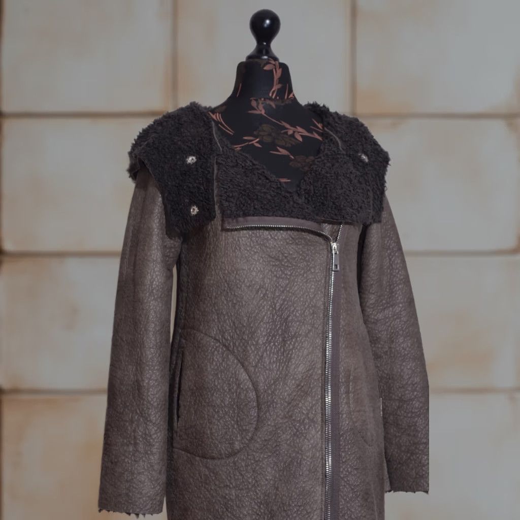 Cop Copine Cop. Copine Shearling Faux Leather Coat Asymmetrical Zip Hooded Jacket Grey 38 S Size S / US 4 / IT 40 - 1 Thumbnail