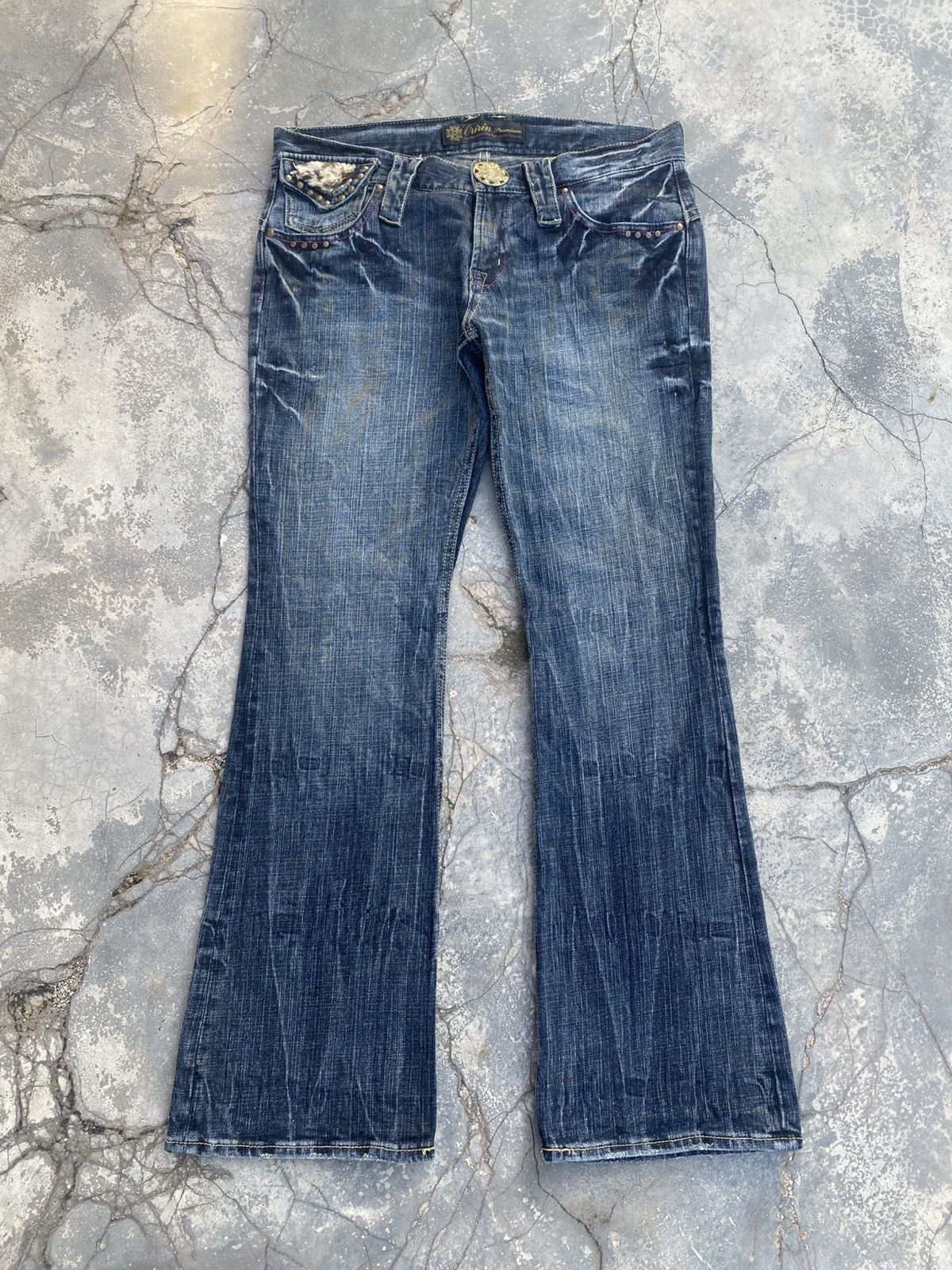 If Six Was Nine ORIRIN JEANS Leopard Studded Flare Size US 32 / EU 48 - 3 Thumbnail