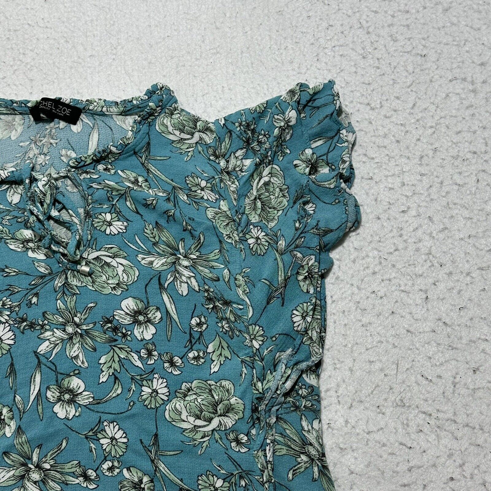 Rachel Zoe Rachel Zoe Medium Floral Teal Blue Ruffle Peasant Blouse Top Size M / US 6-8 / IT 42-44 - 3 Thumbnail