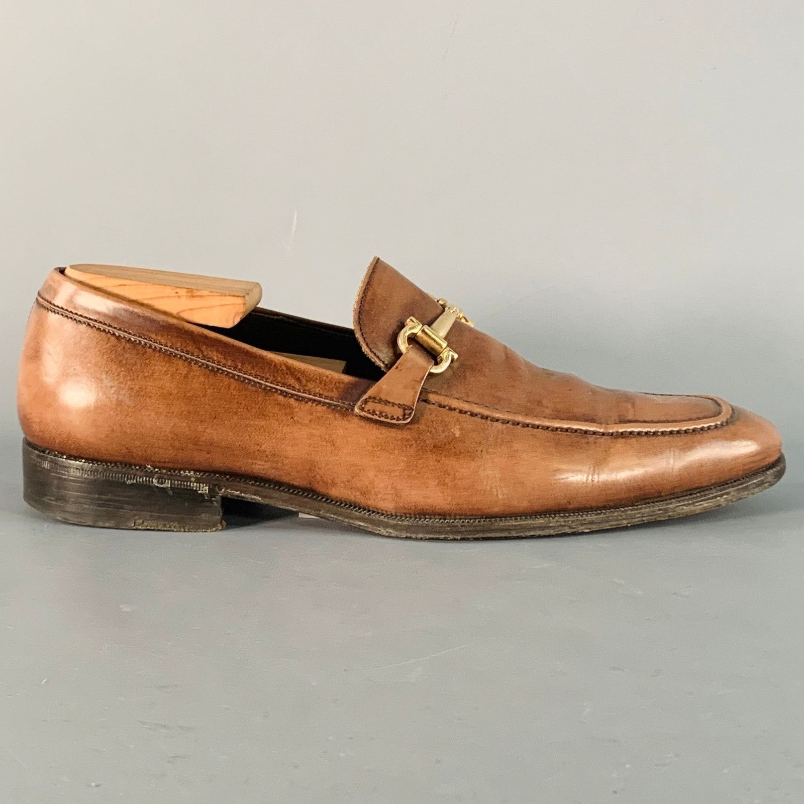 Salvatore Ferragamo SALVATORE FERRAGAMO Brown Gold Leather Horsebit Loafers Size US 7 / EU 40 - 2 Thumbnail