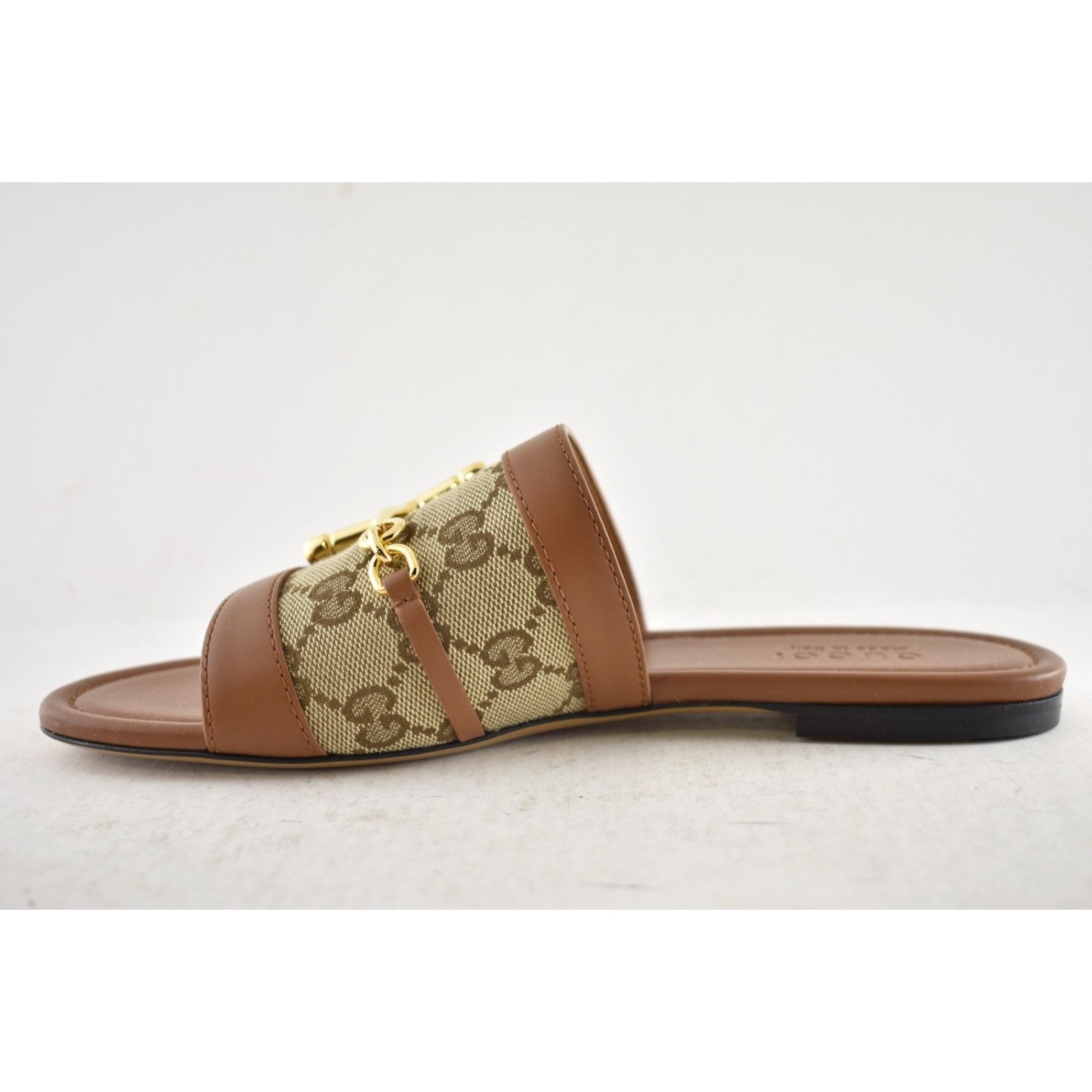 Gucci Gucci Alfa Gold Horsebit Brown GG Canvas Mule Sandal 37.5 Size US 7.5 / IT 37.5 - 12 Thumbnail