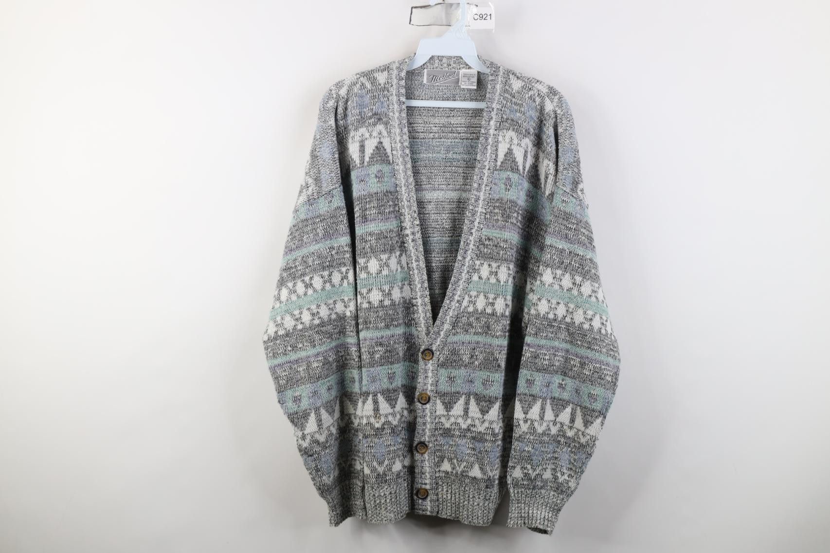 Vintage Vintage 90s Streetwear Striped Knit Cardigan Sweater Size US L / EU 52-54 / 3 - 1 Thumbnail