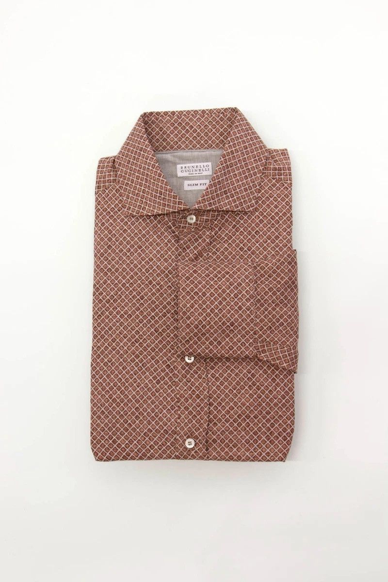 Brunello Cucinelli Brunello Cucinelli Slim Fit Geometric Print Shirt XL Size US XL / EU 56 / 4 - 1 Thumbnail