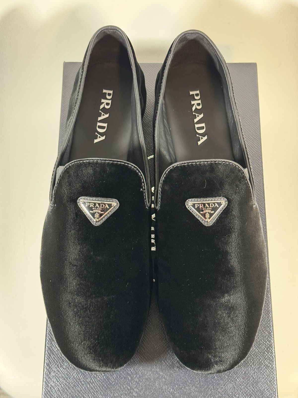 Designer × Prada Prada Black Velvet Loafers New in Box Size US 12 / EU 45 - 2 Thumbnail
