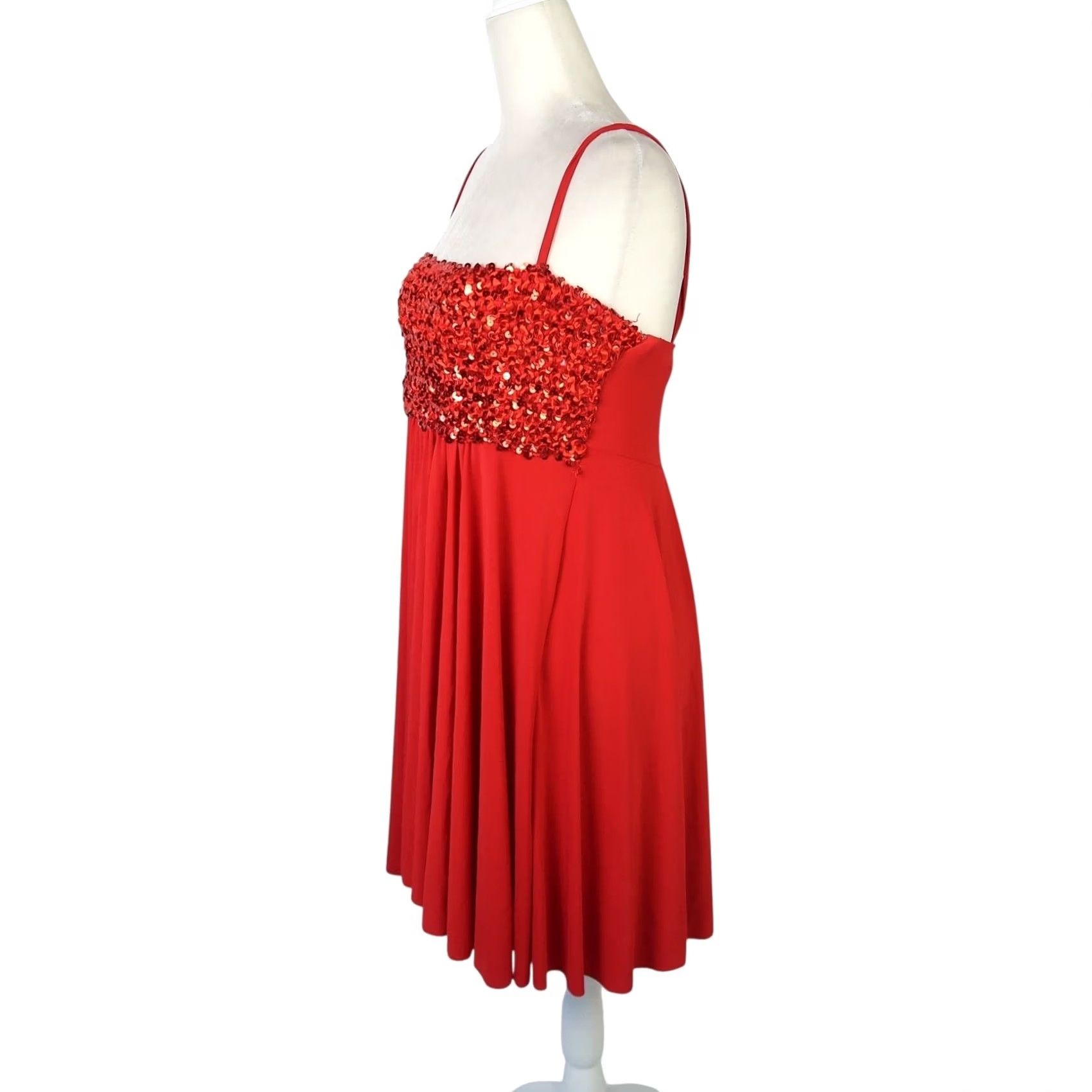DANCER VINTAGE Red Sequin Mini Dance Dress S Womens 90s Size S / US 4 / IT 40 - 3 Thumbnail