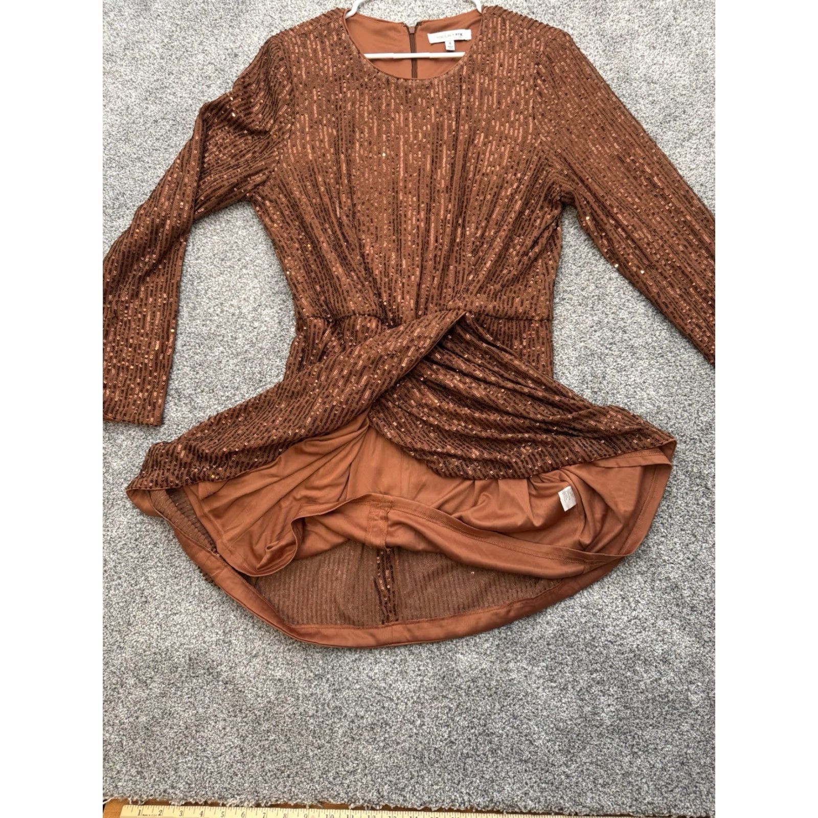 Vintage Toccin X RTR Faux Wrap Mini Dress 14 Cocktail Party Night Out Y2K Glam Sequin Short Brown Women's Dress Size XL / US 12-14 / IT 48-50 - 7 Thumbnail