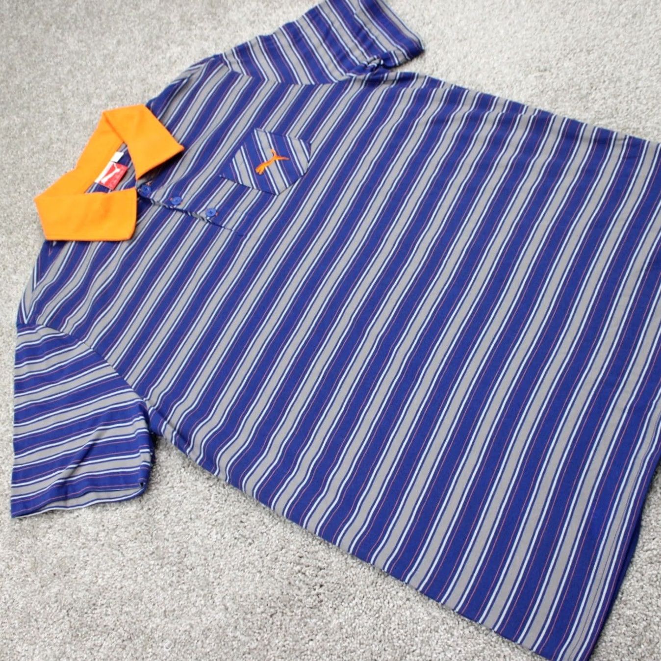 Puma Puma Polo Shirt Mens Large Blue/Orange Contrast Collar Cotton Golf S/S Pullover Size US L / EU 52-54 / 3 - 6 Thumbnail