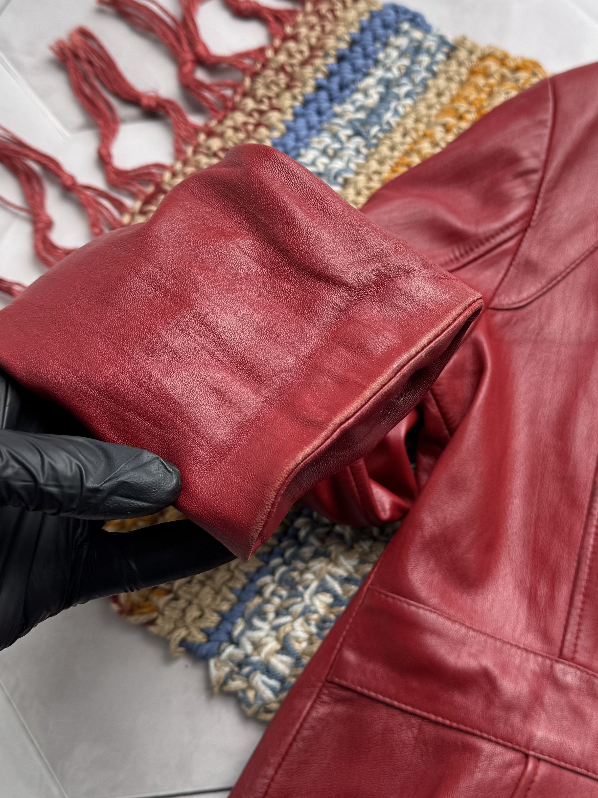Vintage Vintage Red Leather Jacket Zip Up Fitted Y2K Style (E4) Size S / US 4 / IT 40 - 17 Thumbnail