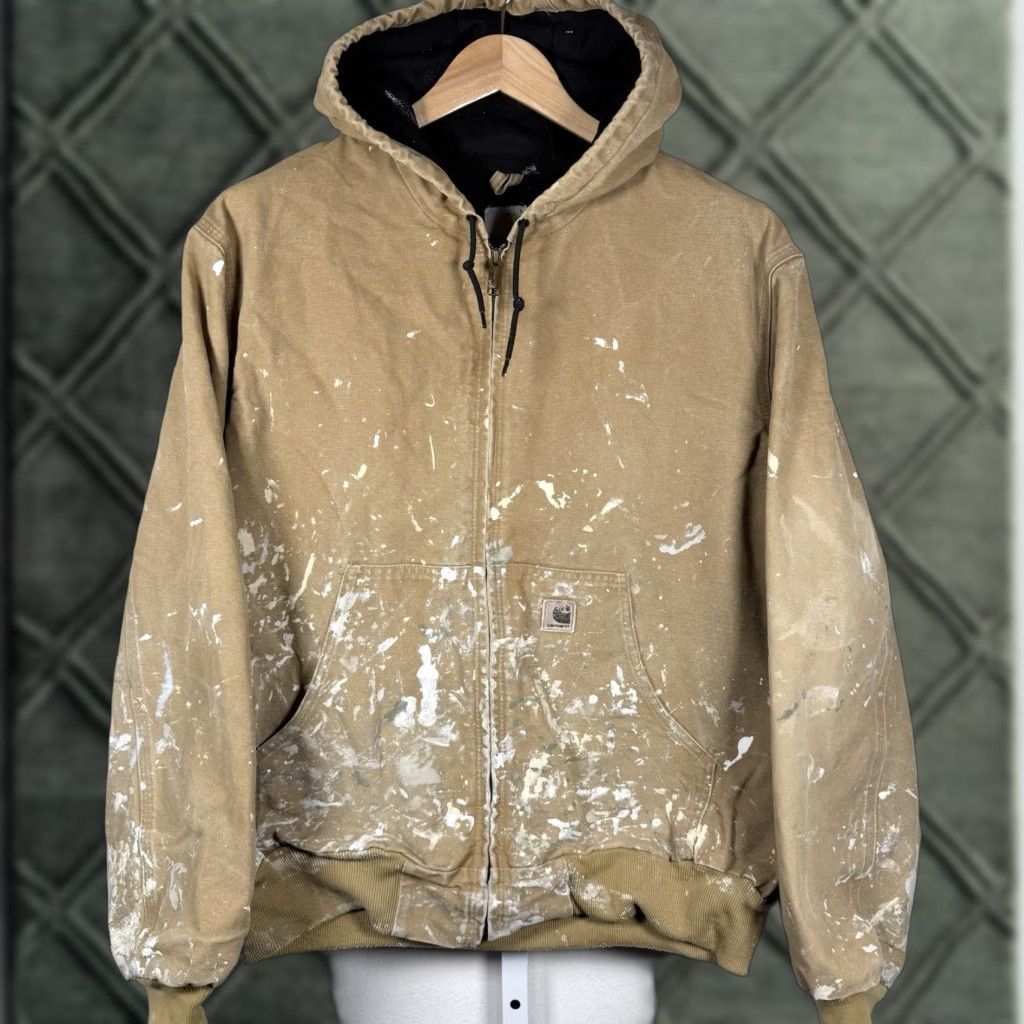 Carhartt VINTAGE Carhartt Hoodie Jacket Mens XL Distressed Paint Splatter J160 CML Size US XL / EU 56 / 4 - 1 Thumbnail