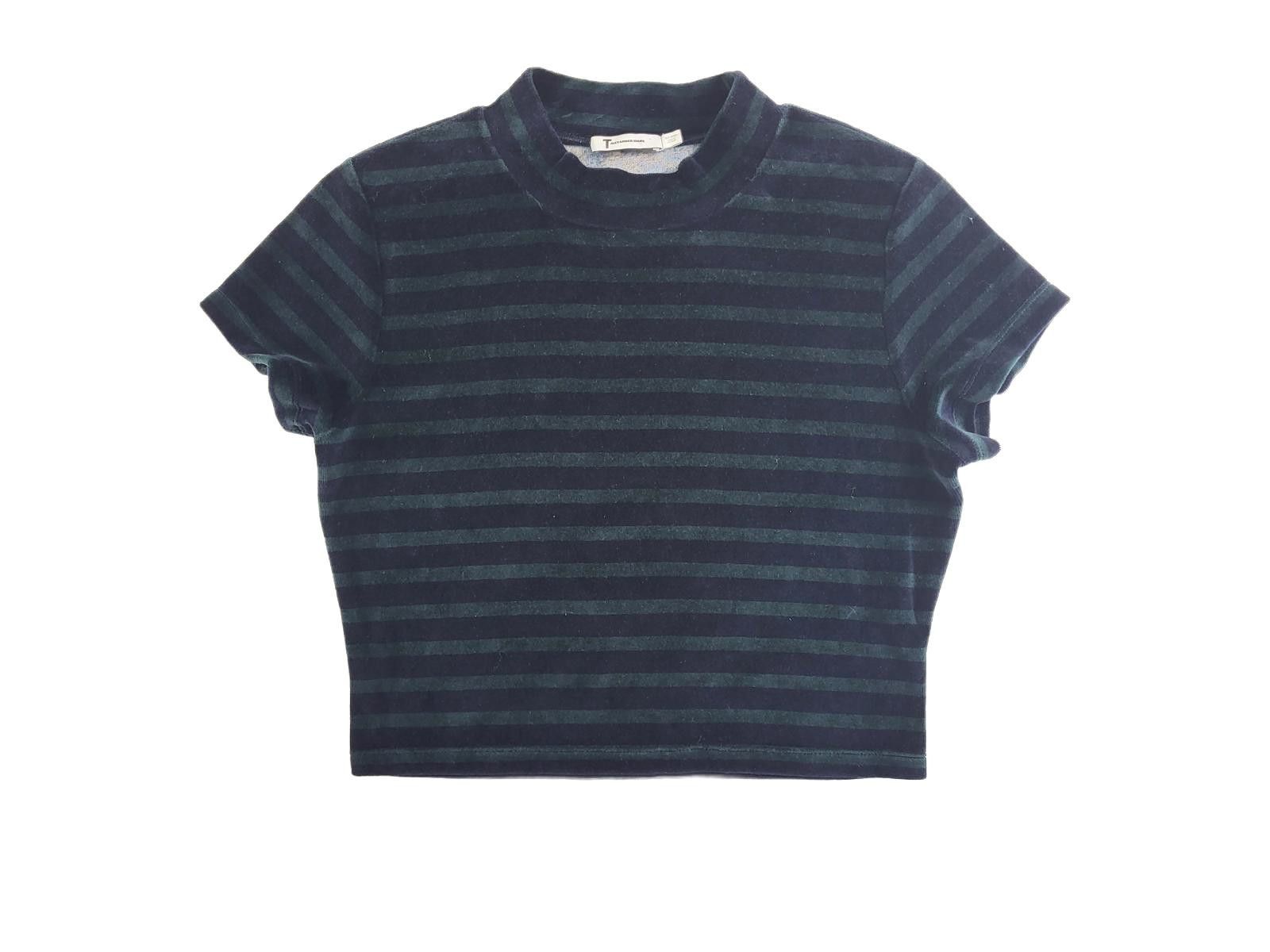 T by Alexander Wang Green/Black Striped Velour Crop Top Tee