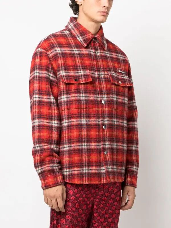 Amiri o1mle0426 Brushed Plaid Overshirt in Red Size US M / EU 48-50 / 2 - 3 Thumbnail