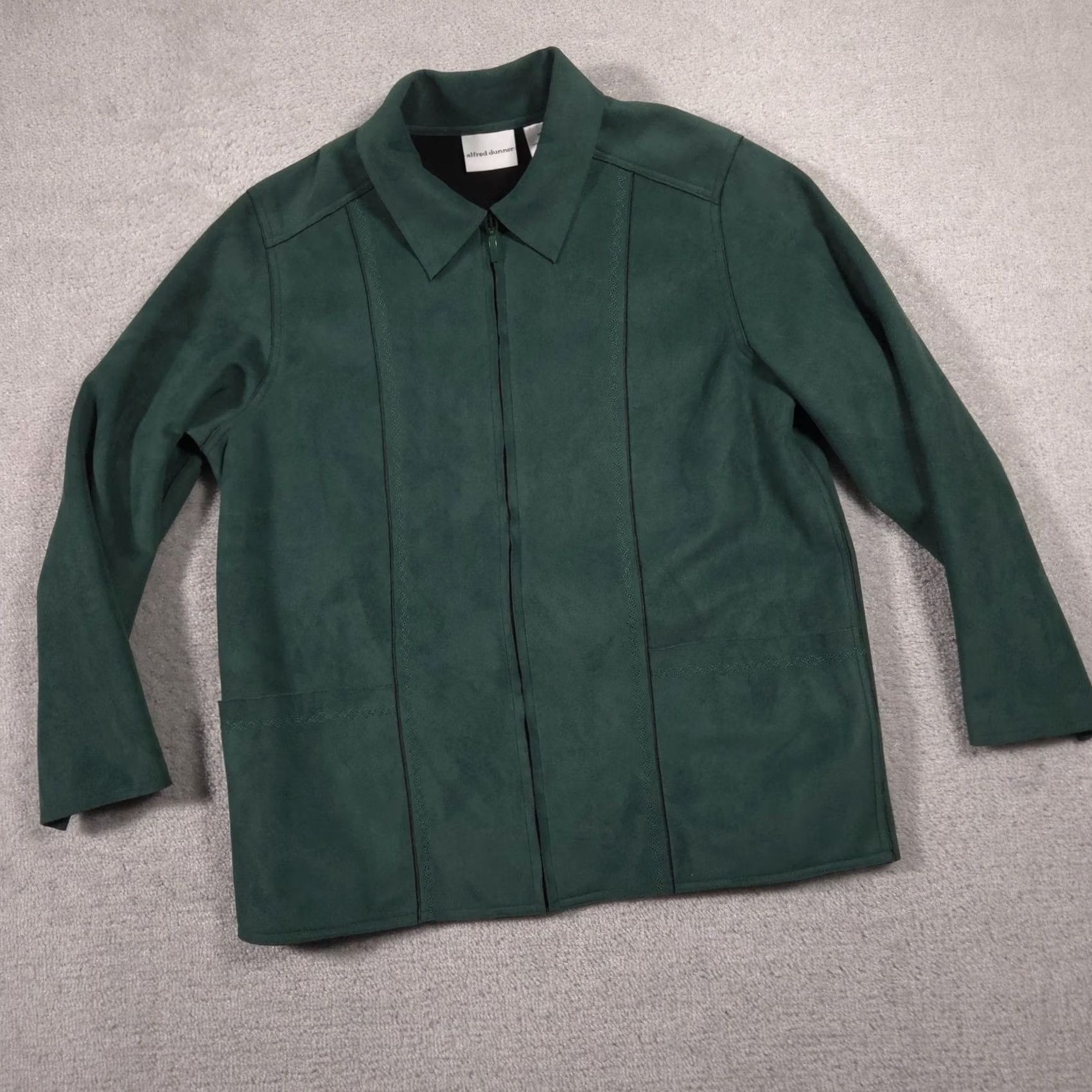 Vintage Alfred Dunner Jacket Womens 14 Green Microfiber Full Zip Mid-Length Collar Lined - Classic, Casual, Business Womens Size XL / US 12-14 / IT 48-50 - 2 Thumbnail