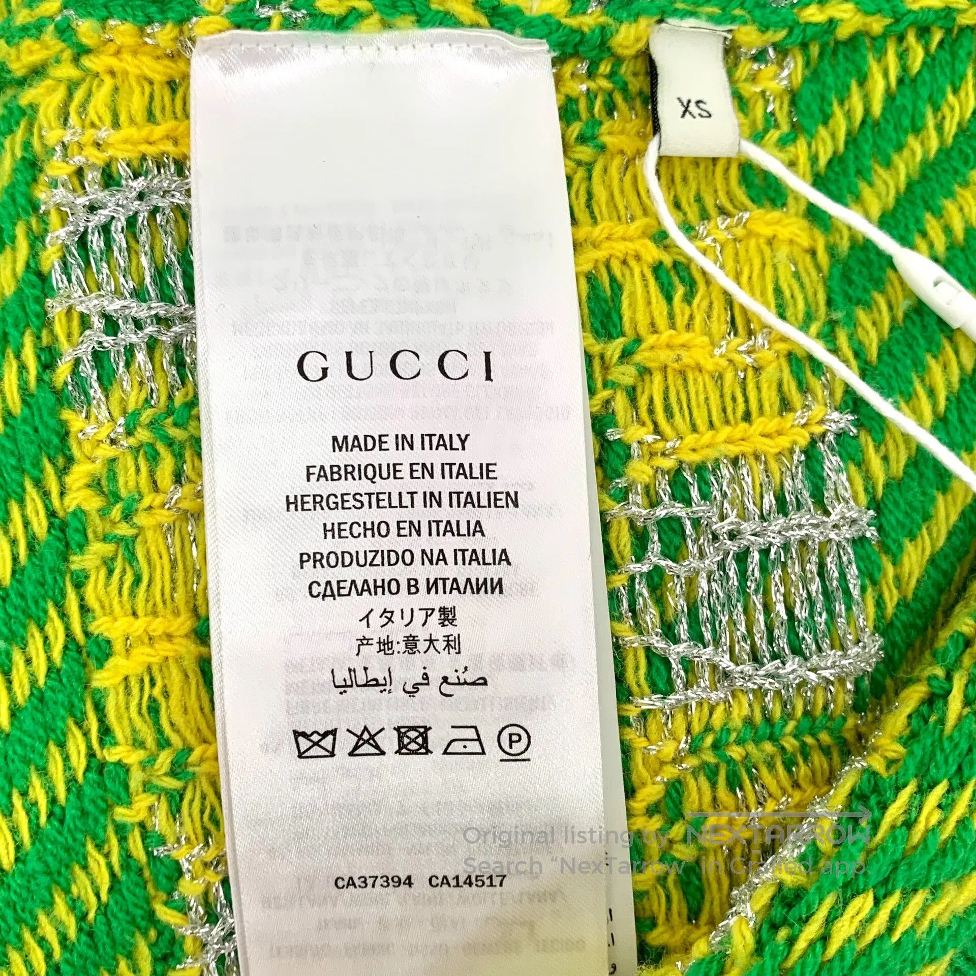 Gucci Guicci Green Striped Logo Jacquard Full Print Wool V-neck Size US XS / EU 42 / 0 - 6 Thumbnail