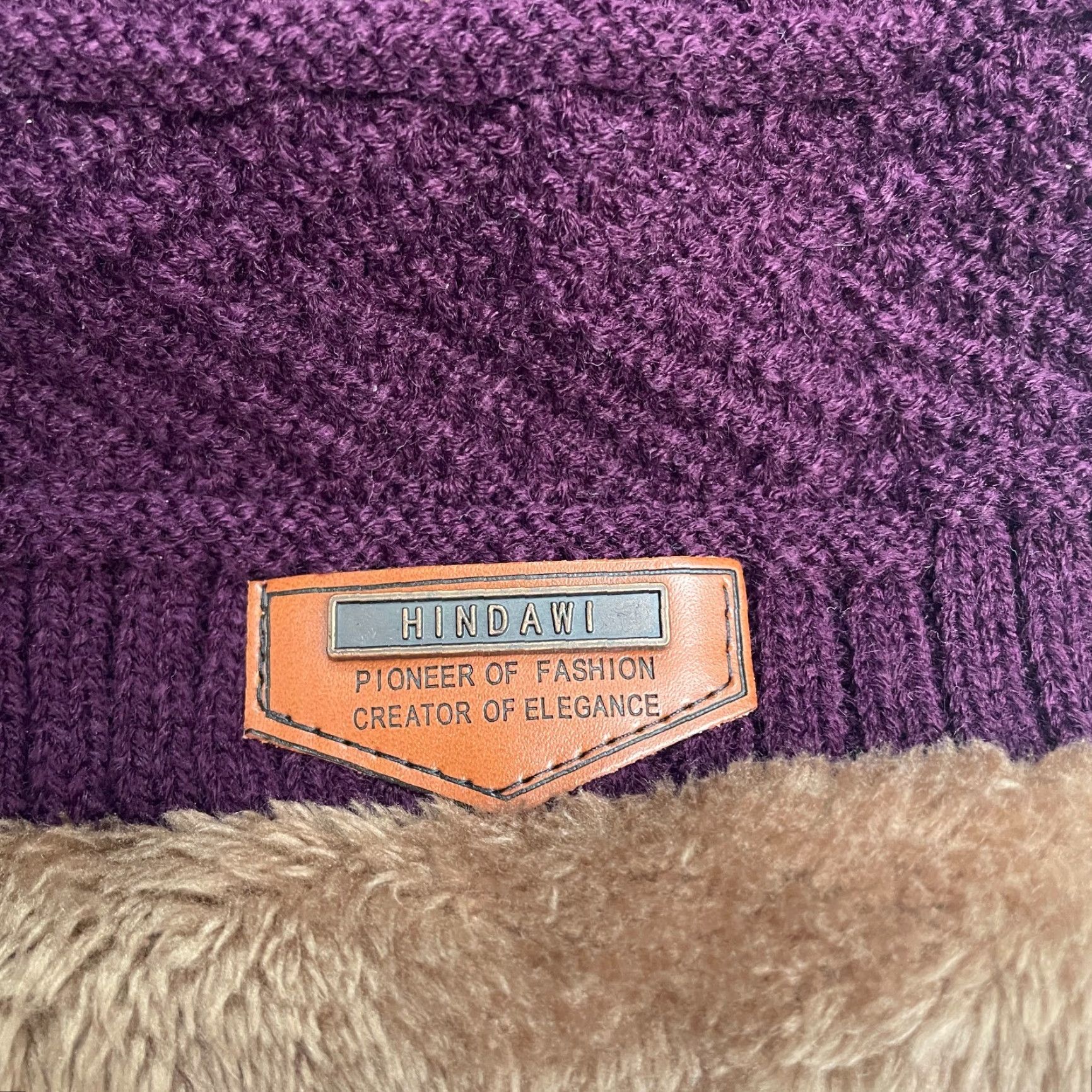 Vintage Hindawi Fur Trim Beanie Hat Womens One Size Purple Brown Knitted Casual Winter Size ONE SIZE - 3 Thumbnail