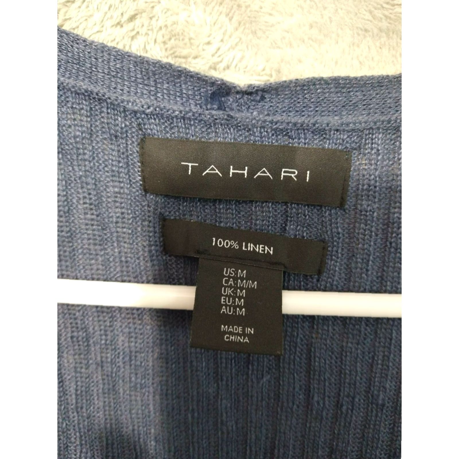 Vintage Tahari Cardigan Sweater Womens Medium Blue Linen Open Front Sleeveless Beach Bohemian Classic Light Breathable Blue Tahari Womens M Cardigan Sweater Size M / US 6-8 / IT 42-44 - 5 Thumbnail