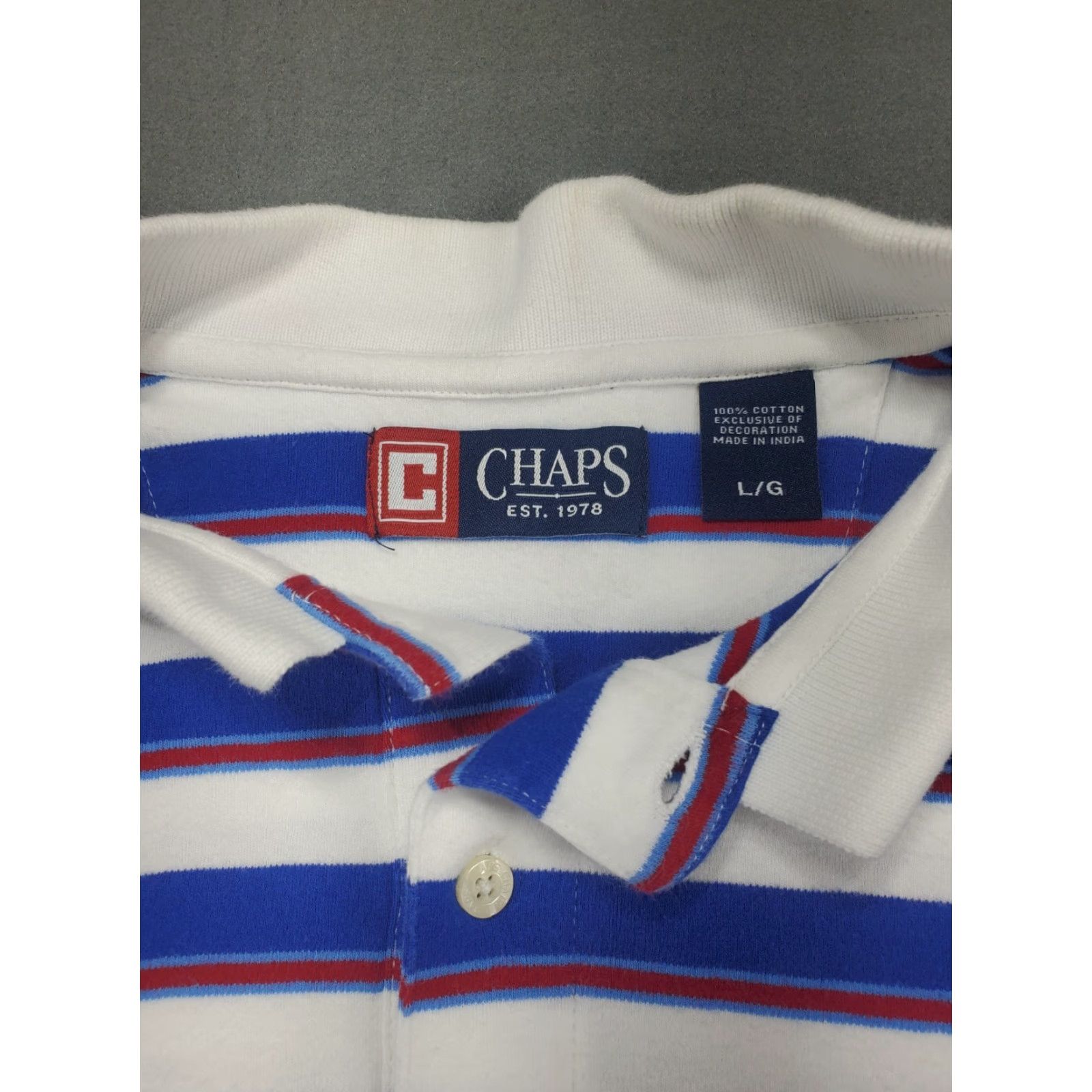 Chaps Chaps Polo Shirt Mens L Short Sleeve Striped Navy 100% Cotton Golf Rugby Shirt Polo Size US L / EU 52-54 / 3 - 5 Thumbnail