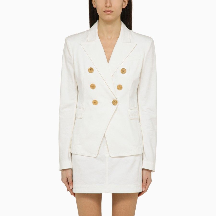 Balmain o1d2blof0824 Double-breasted Cotton Jacket in White Size S / US 4 / IT 40 - 1 Thumbnail