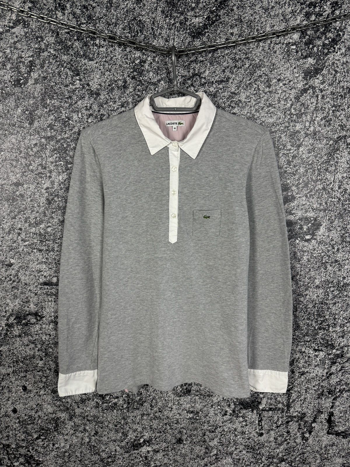 Lacoste Women’s Lacoste Long Sleeve Polo Shirt Gray Top Size 46 Size L / US 10 / IT 46 - 1 Thumbnail