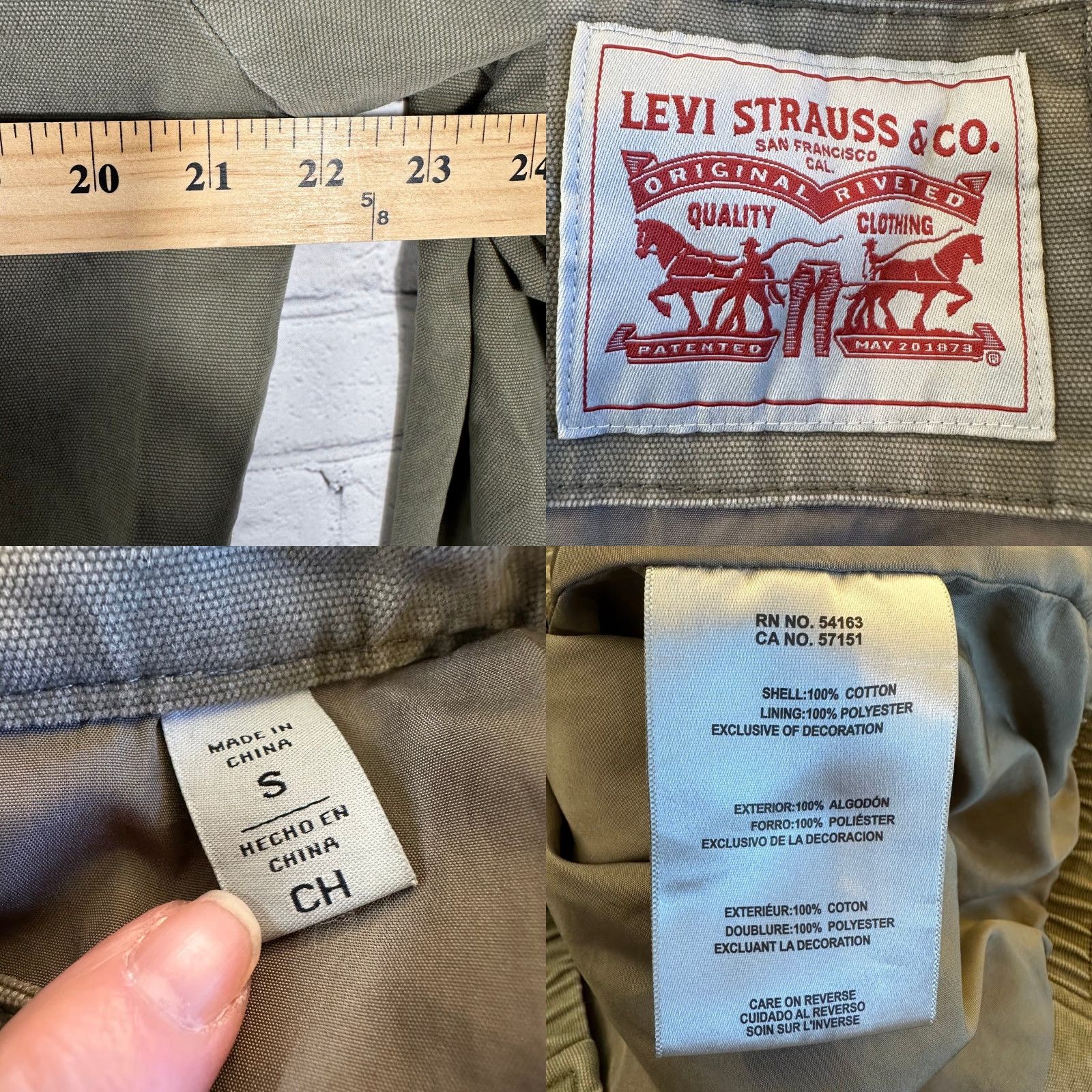 Levi's Levi's Mens Canvas Bomber Jacket Small Olive Green Full Zip Mock Neck Size US S / EU 44-46 / 1 - 8 Thumbnail