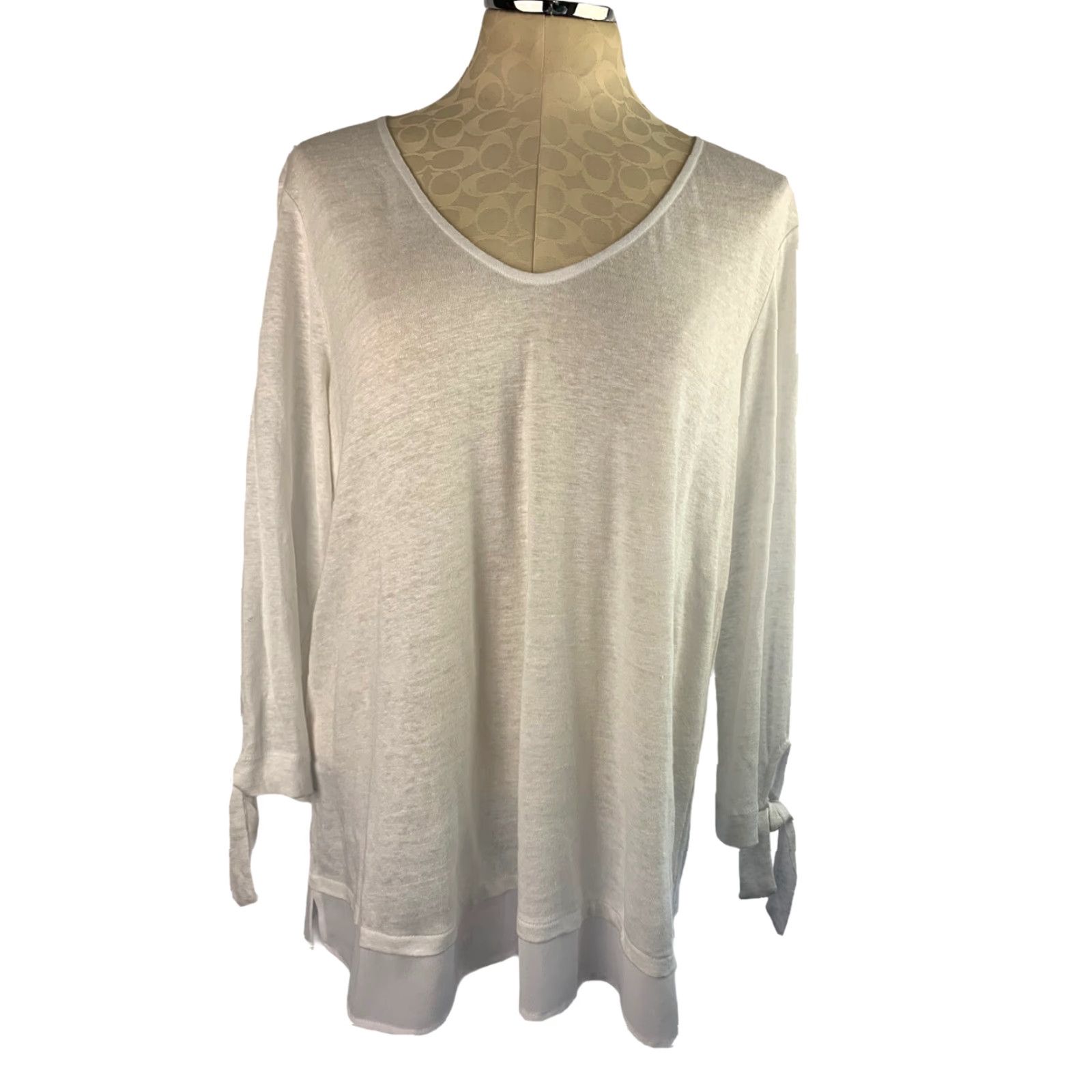 Sanctuary Sanctuary XL Women's Top White Linen V-Neck Sheer Long Sleeve New Tie Sleeve Size XL / US 12-14 / IT 48-50 - 2 Thumbnail