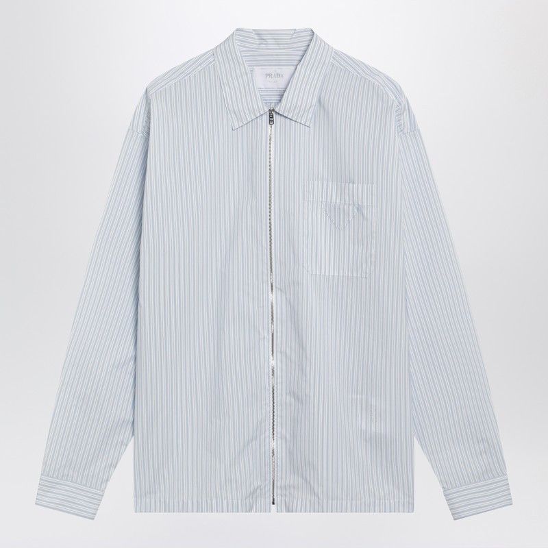 Prada Prada White And Light Blue Striped Zip-Up Shirt Size US XL / EU 56 / 4 - 1 Thumbnail