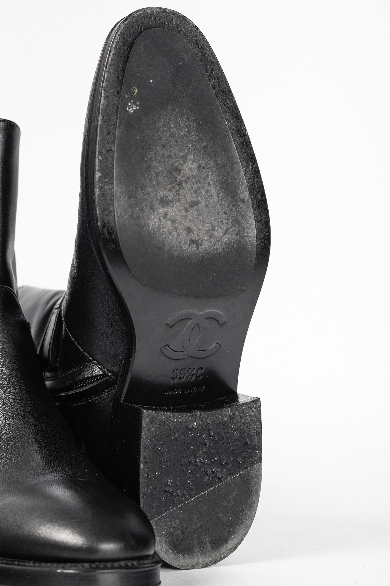 Chanel Chanel 22A Black Calfskin & Metal CC Chainlink Moto Boots Size US 5 / IT 35 - 5 Thumbnail