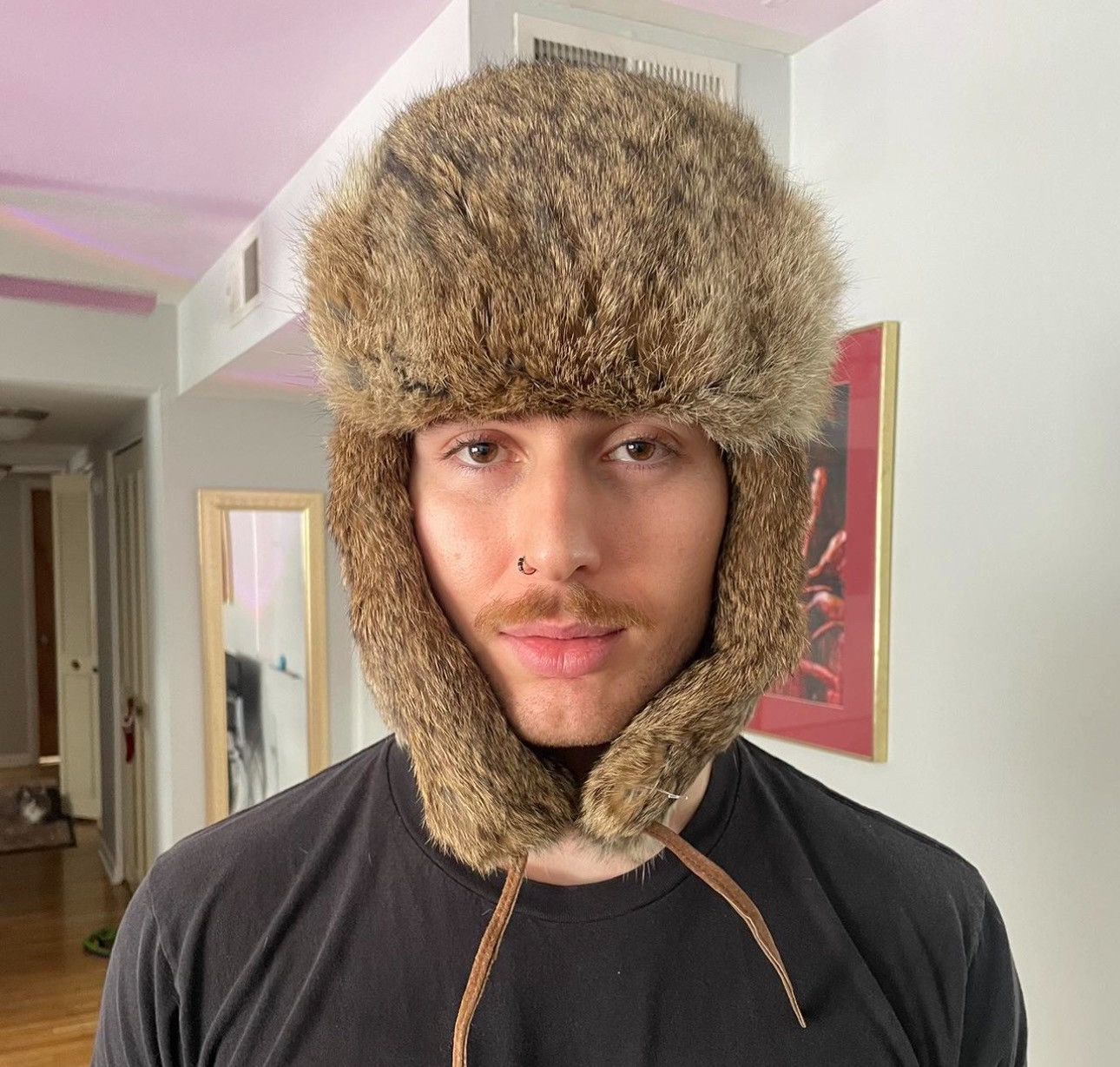 Vintage Genuine Rabbit Fur Bomber Hat Size 46 - 3 Thumbnail