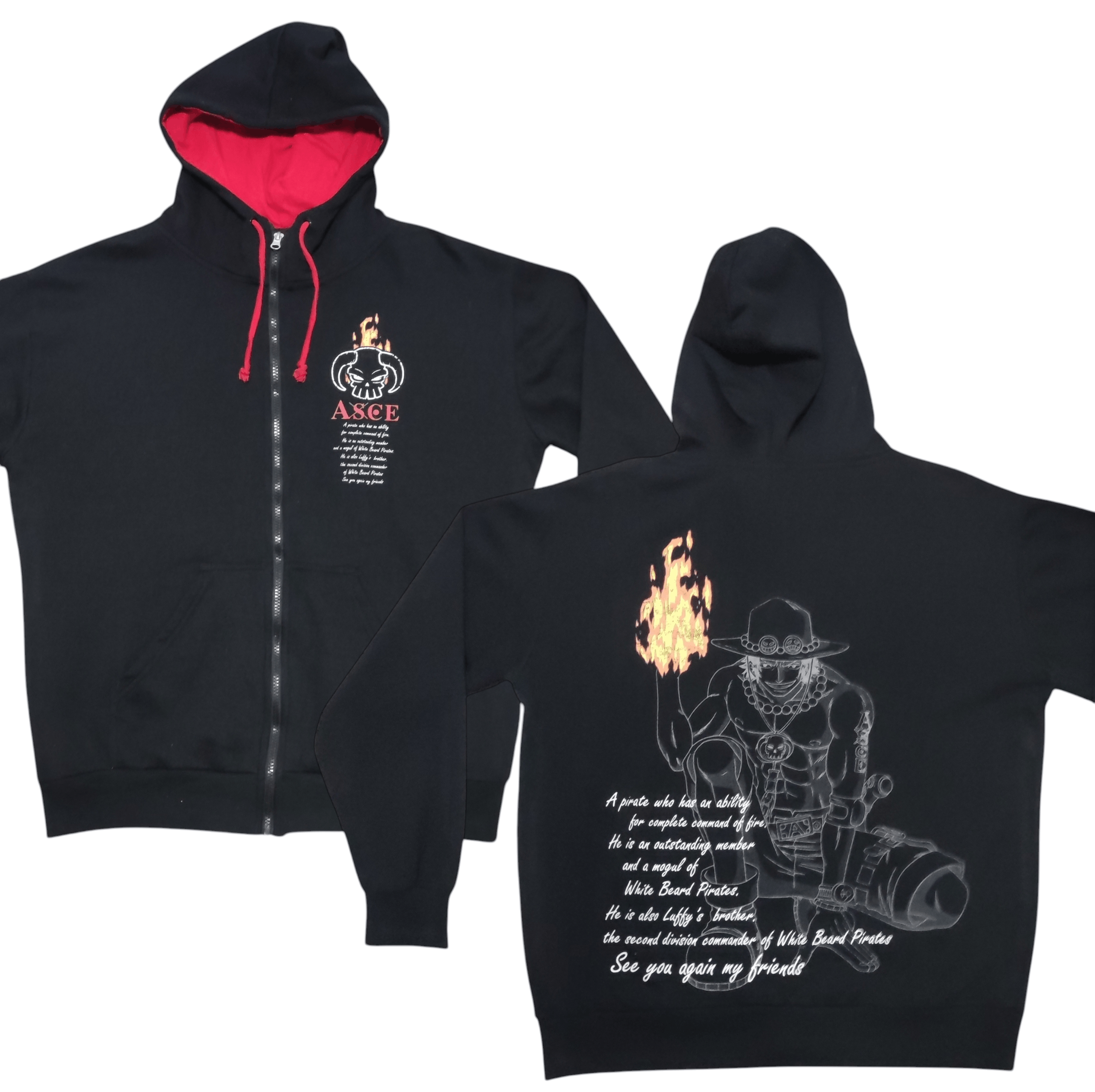 One Piece Official One Piece Portgas D. Ace Tribute Full-Zip Hoodie Size US XL / EU 56 / 4 - 1 Thumbnail