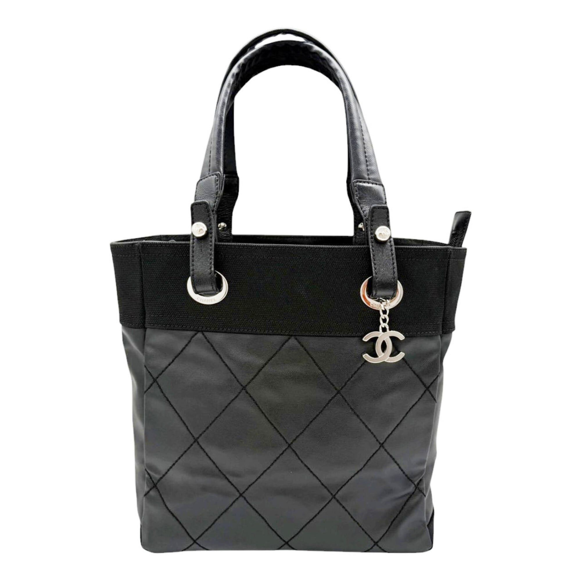 Chanel CHANEL Paris Biarritz PM Small Tote Bag, PVC Leather, Black, A34208, Women's Size ONE SIZE - 1 Thumbnail
