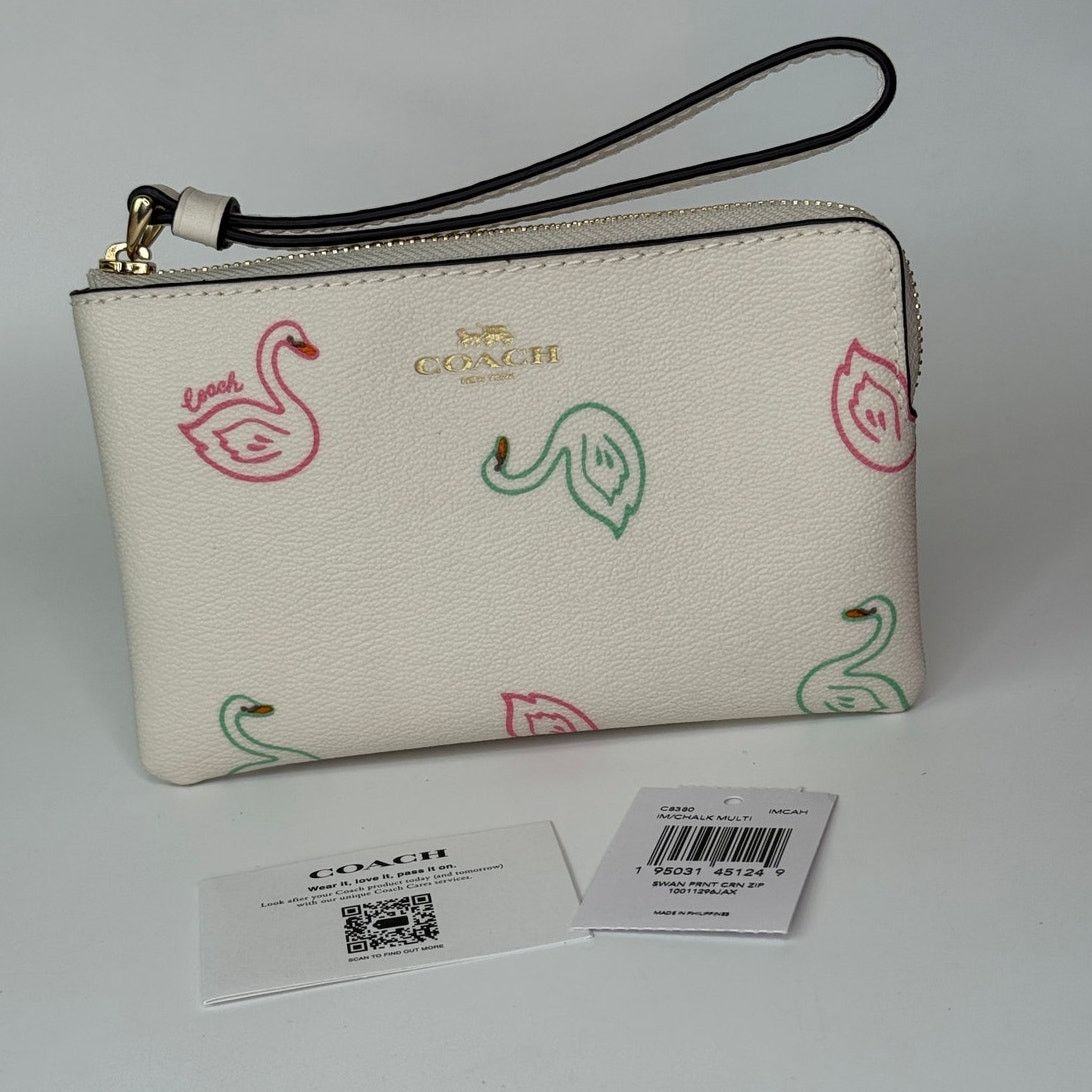 Coach Coach Corner Zip Wristlet with Swan Print Small Clutch Purse Size ONE SIZE - 5 Thumbnail