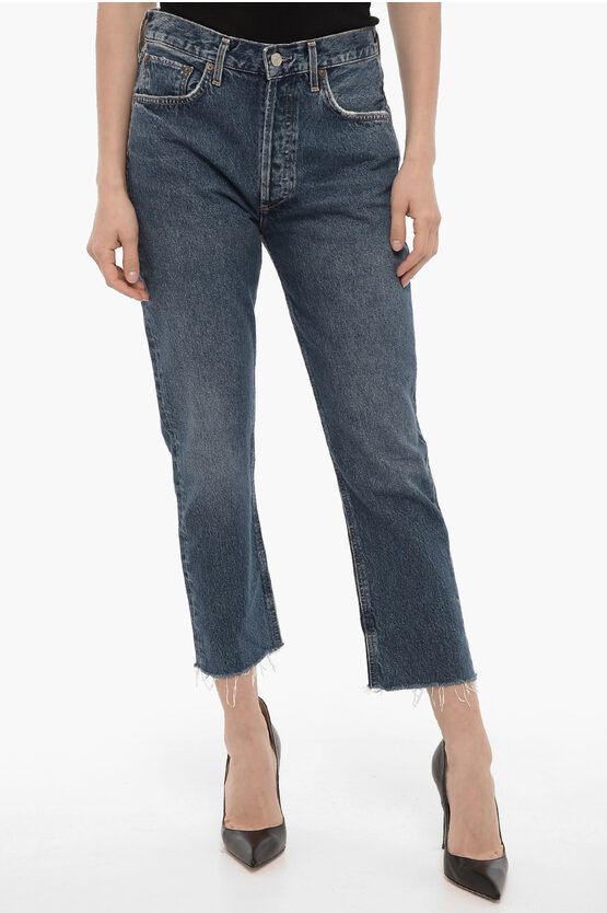 image of Agolde Frayed Hem High Waist Riley Jeans 19,5Cm in Blue, Women's (Size 26)