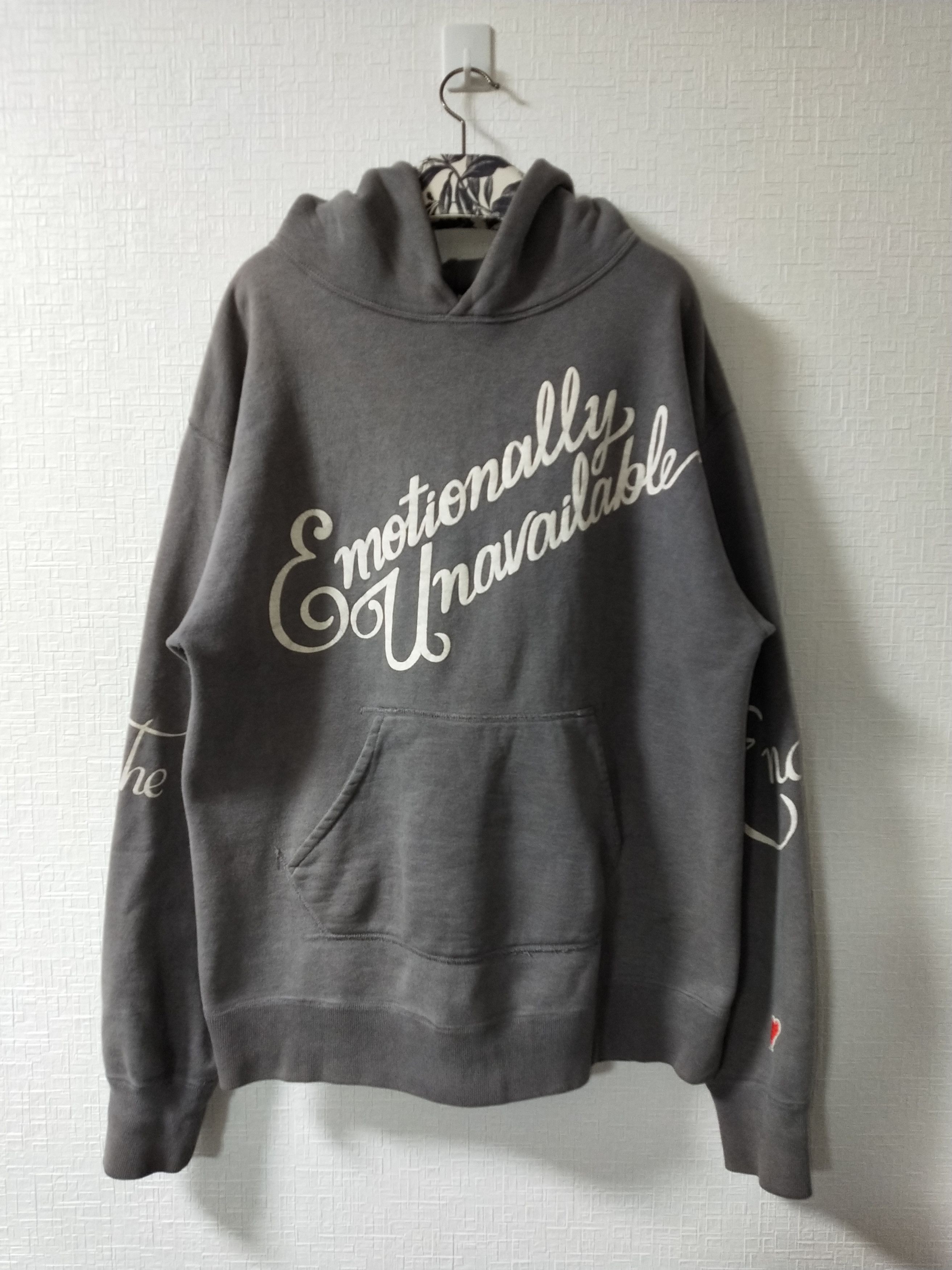 image of Emotionally Unavailable Logo Hoodie in Grey, Men's (Size Large)