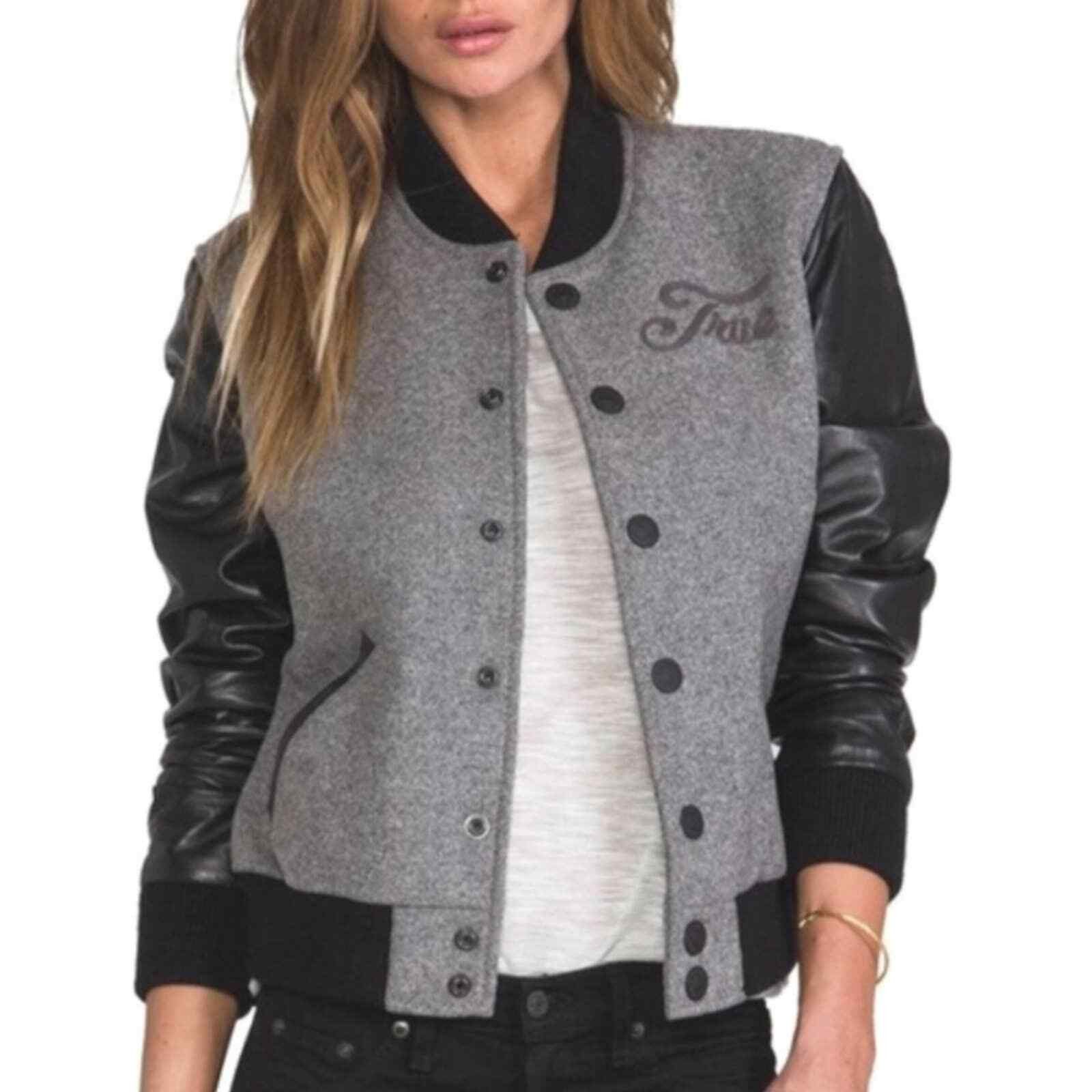 image of True Religion Black Gray Bomber Jacket Size Xs, Women's