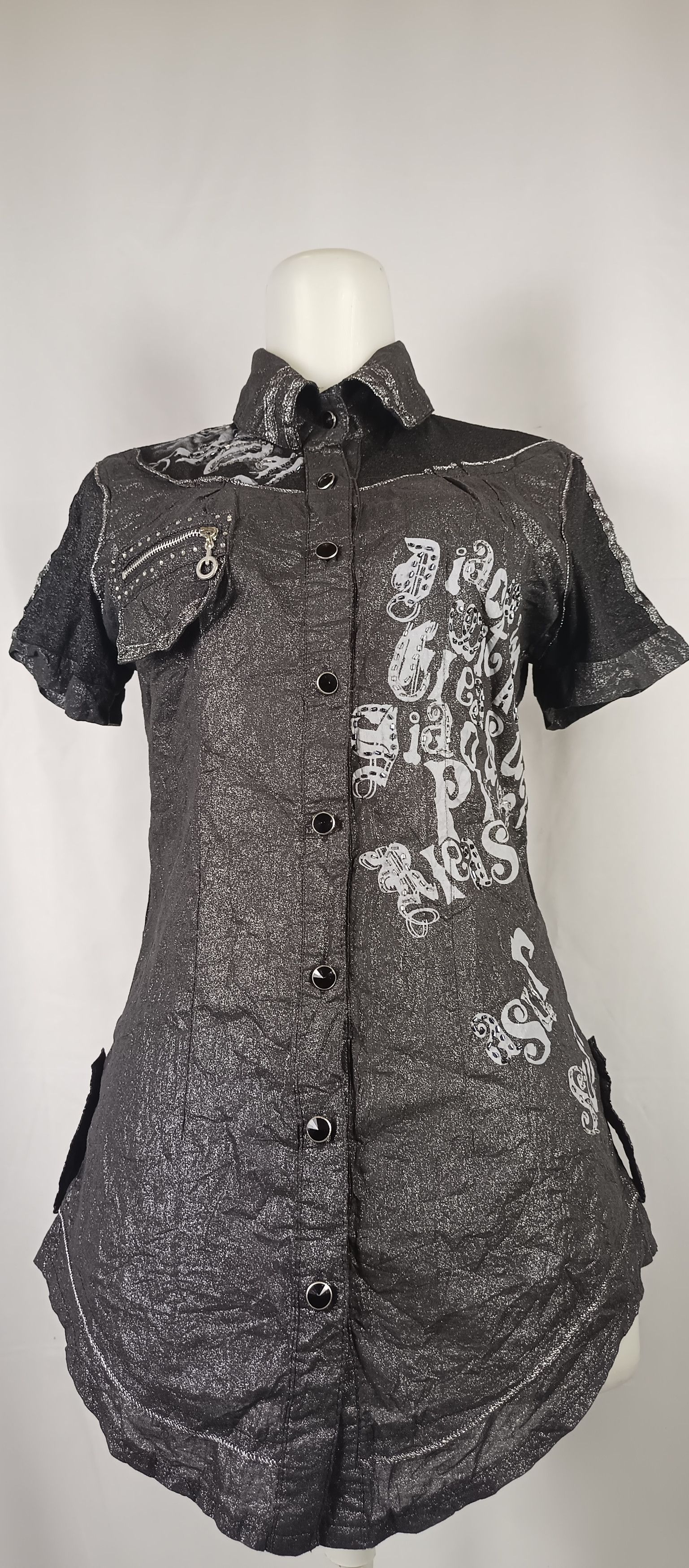 Japanese Brand Women's Black Poem Shimmer Blouses Short Sleeve Size US M / EU 48-50 / 2 - 4 Thumbnail