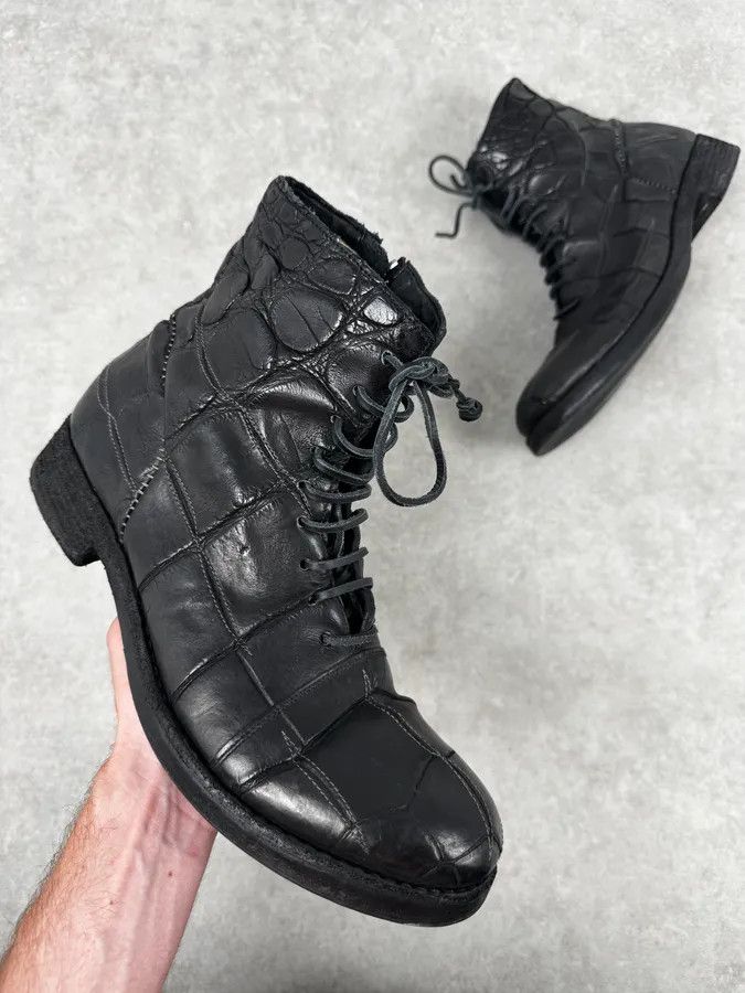 Isaac Sellam Experience Isaac Sellam Premiata Black Crocodile Leather Combat Boots Size US 11 / EU 44 - 1 Thumbnail