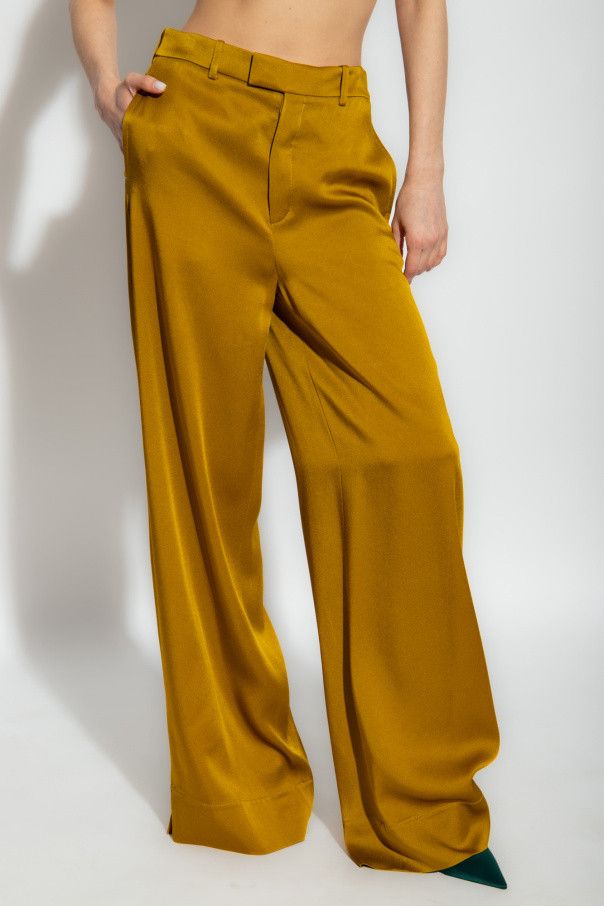 Saint Laurent Paris o1s1wg111024 Large Pants in Crepe Satin in Yellow Size 25" / US 0 / IT 36 - 3 Thumbnail