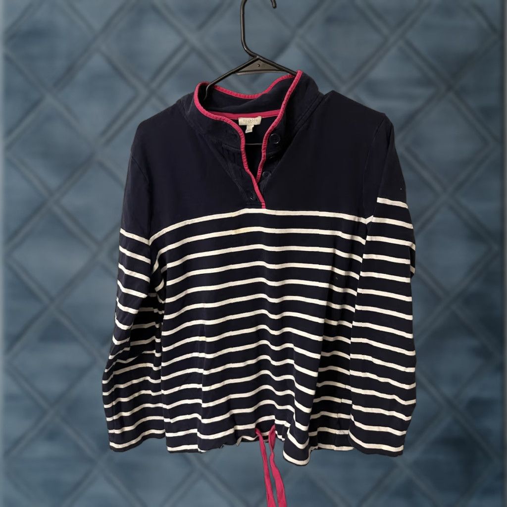 Talbots VINTAGE Talbots Women's Pullover Sweatshirt Long Sleeve Blue White Striped Bow Relaxed Fit Petites Activewear Size PL Size L / US 10 / IT 46 - 1 Thumbnail