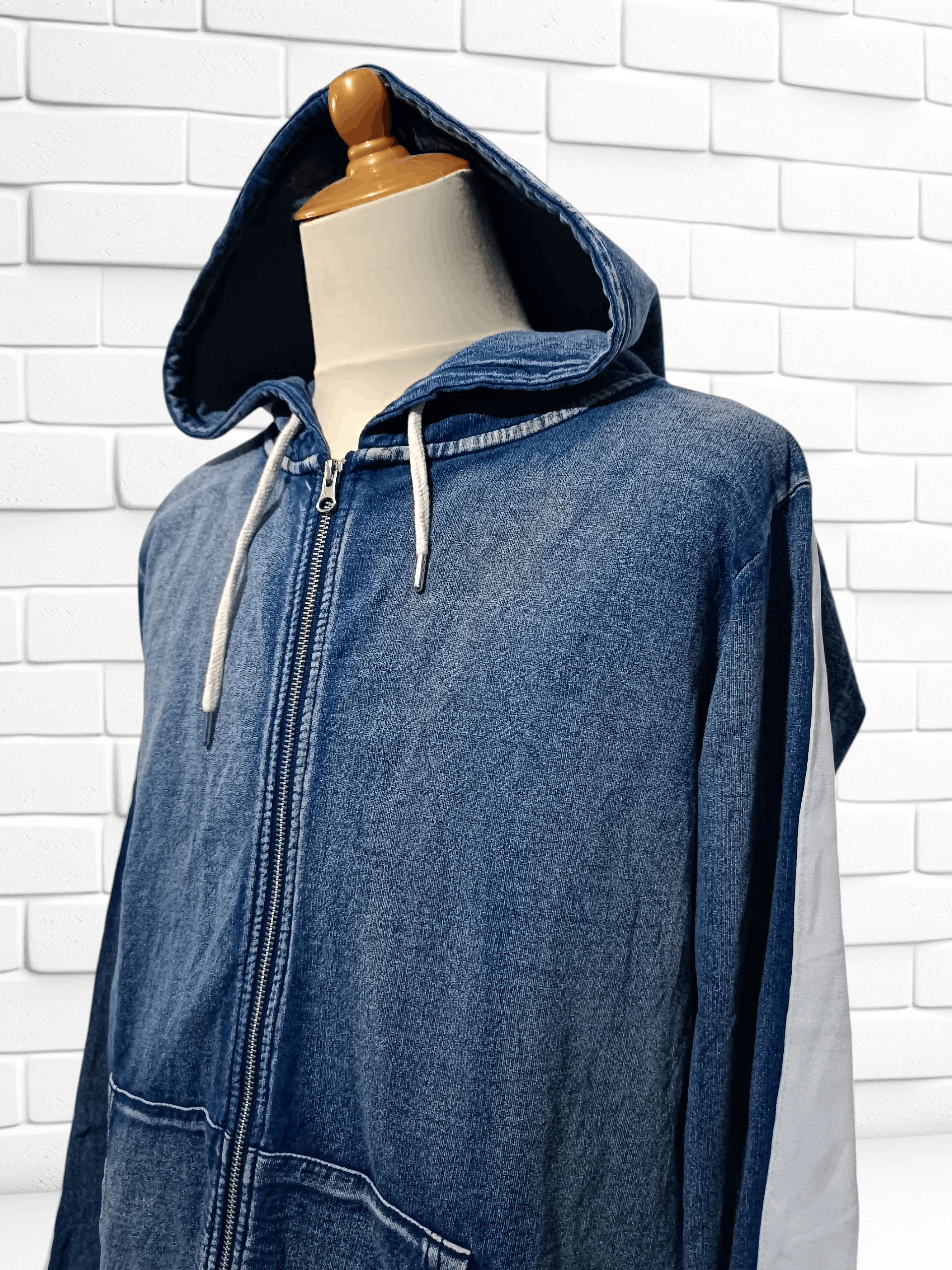 Japanese Brand Baycrest Zip-Up Hoodie with Cut Denim Stripes Size US L / EU 52-54 / 3 - 3 Thumbnail