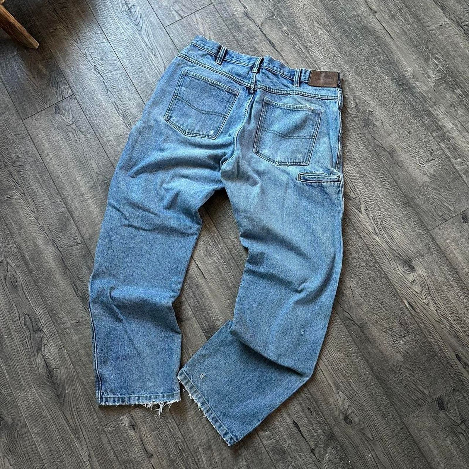 Vintage Vintage Thrashed Blue Denim Double Knee Baggy Work Jeans Size US 34 / EU 50 - 5 Thumbnail