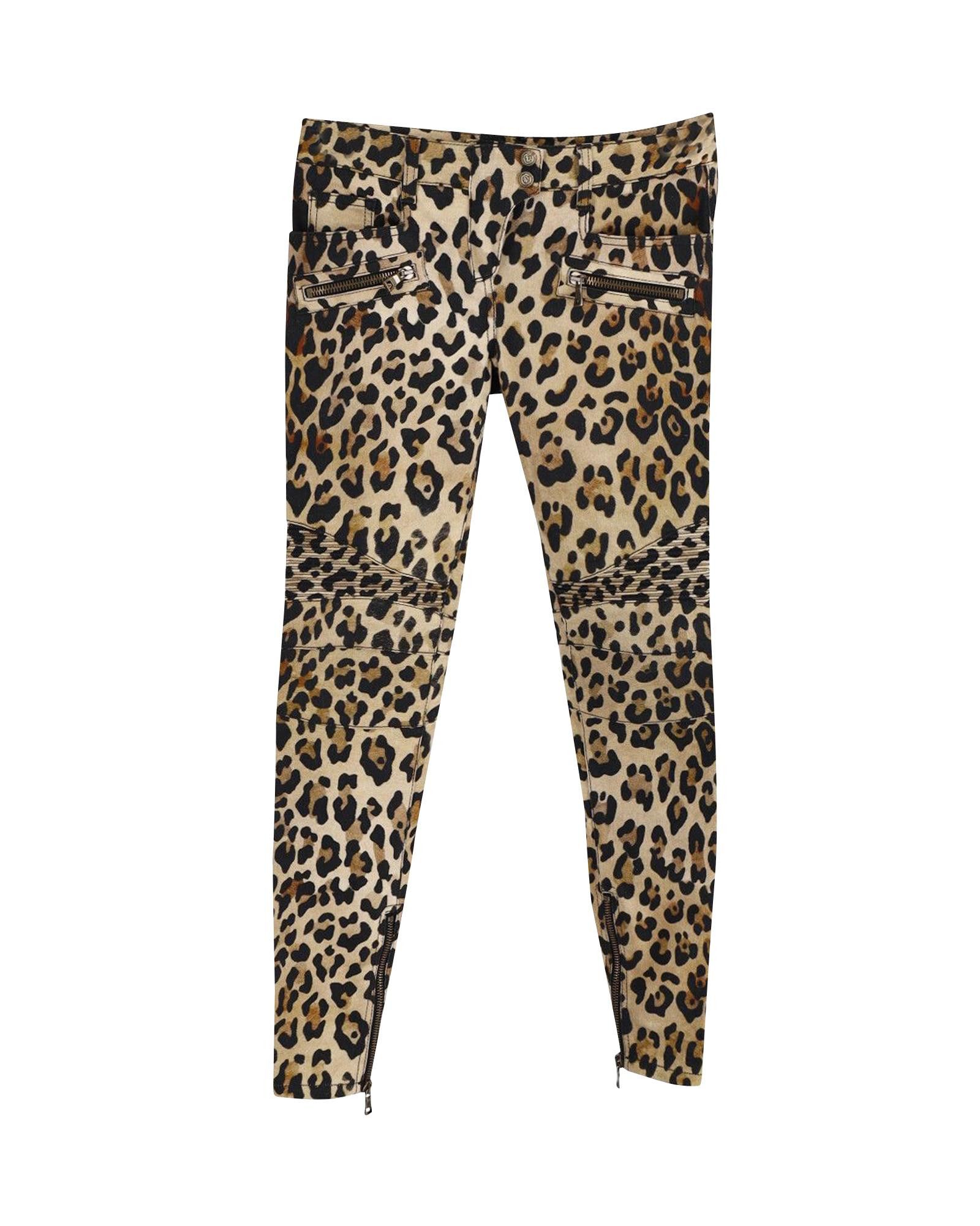 image of Balmain Leopard Print Skinny Trouser In Soft Cotton, Women's (Size 26)