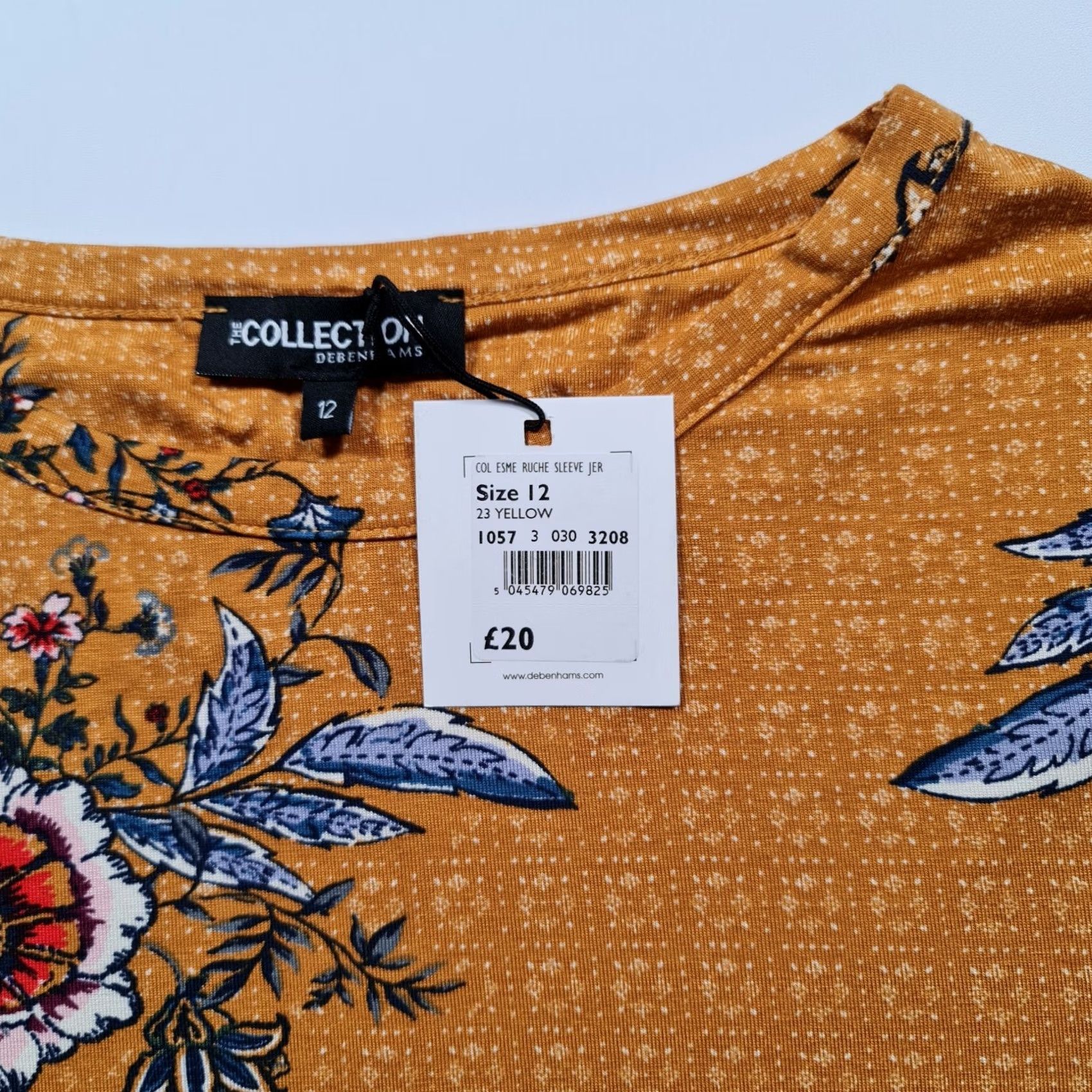 Vintage Debenhams Womens T Shirt Dress Yellow 12 UK Floral Short Sleeve Casual Holiday Flower Jersey Size XL / US 12-14 / IT 48-50 - 3 Thumbnail