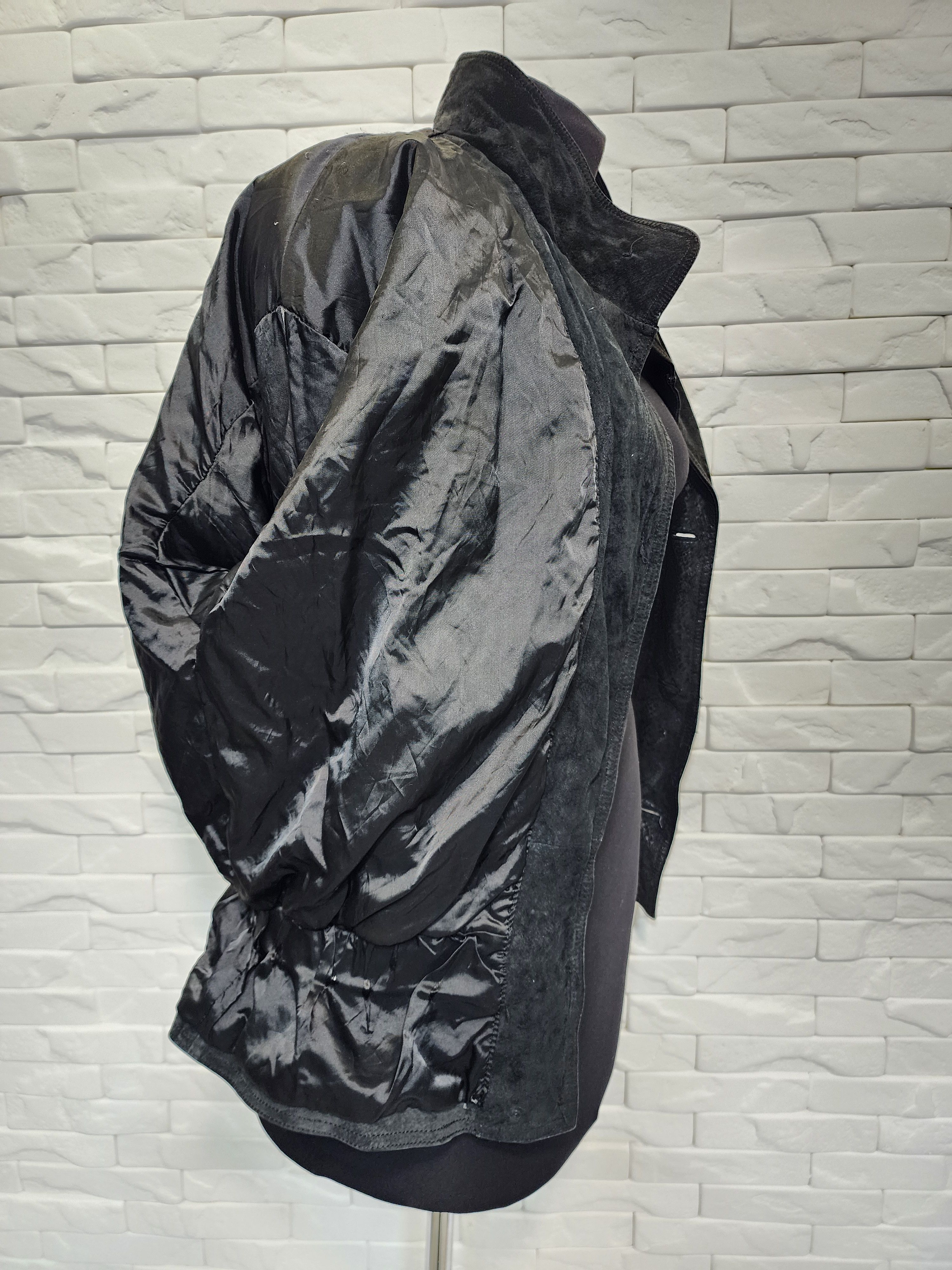 Genuine Leather Women's Leather Jacket: Black Painted Suede, Stand-Up Collar Size L / US 10 / IT 46 - 8 Thumbnail