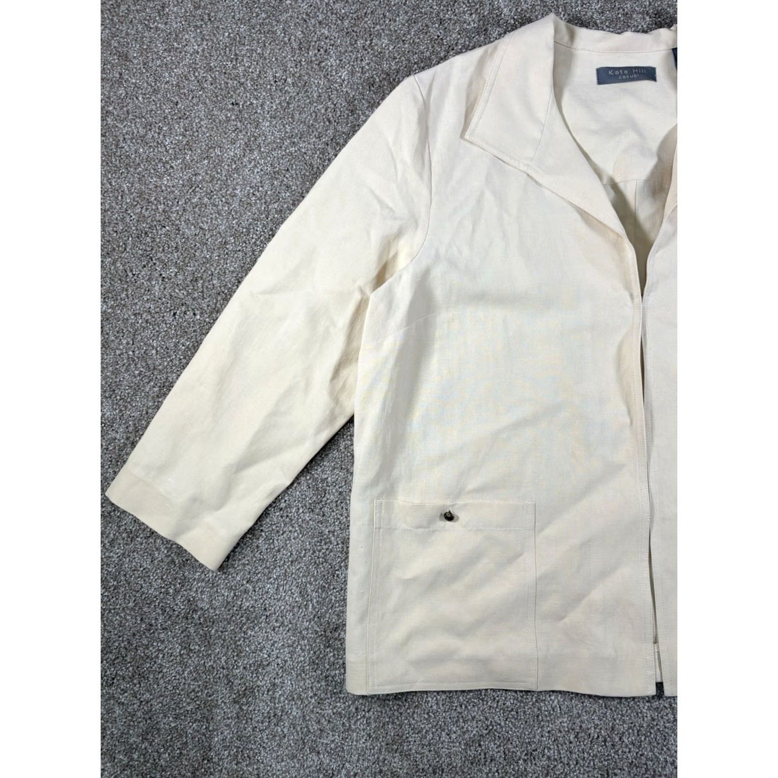 Vintage Kate Hill Silk Linen Top Blouse Long Sleeve Beige M Women Classic Knit Vintage Button Collared Pockets All Seasons Casual Business Size M / US 6-8 / IT 42-44 - 2 Thumbnail