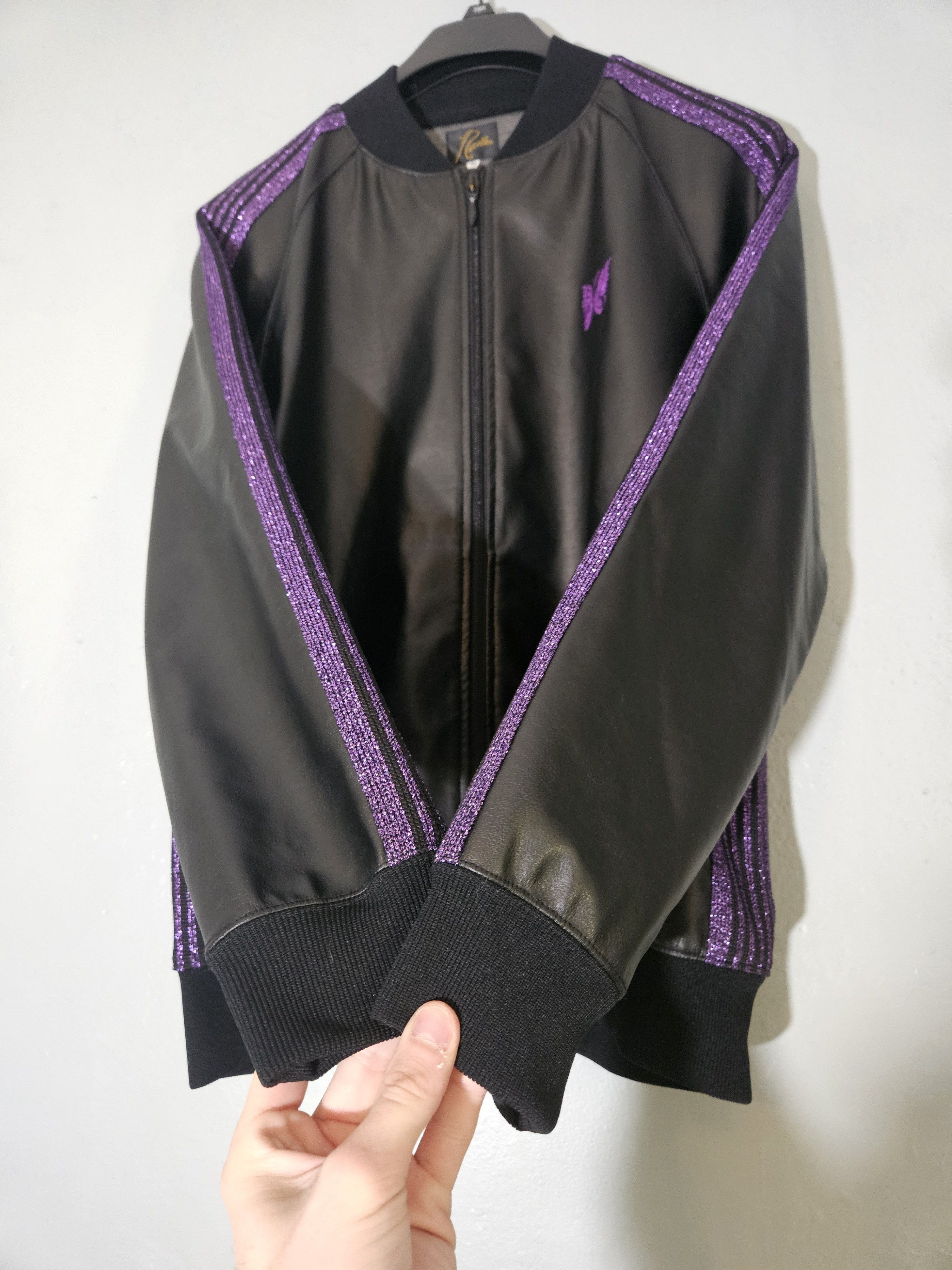 Needles Faux Leather Purple Side Stripe Track Jacket Size US M / EU 48-50 / 2 - 4 Thumbnail